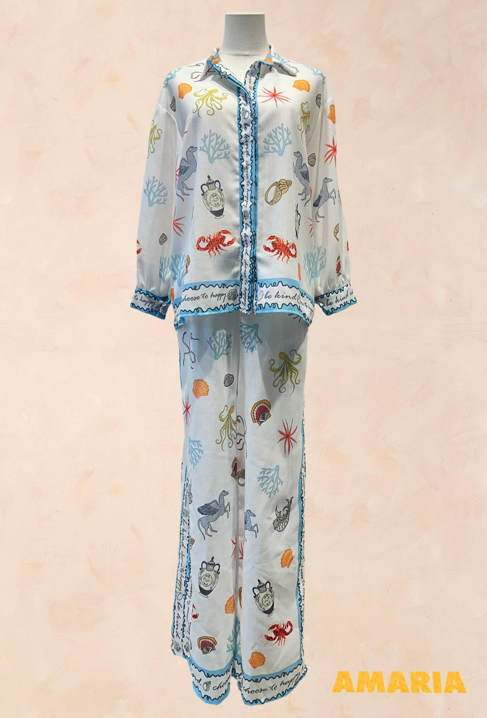 Ensemble chemise pantalon motifs marin été