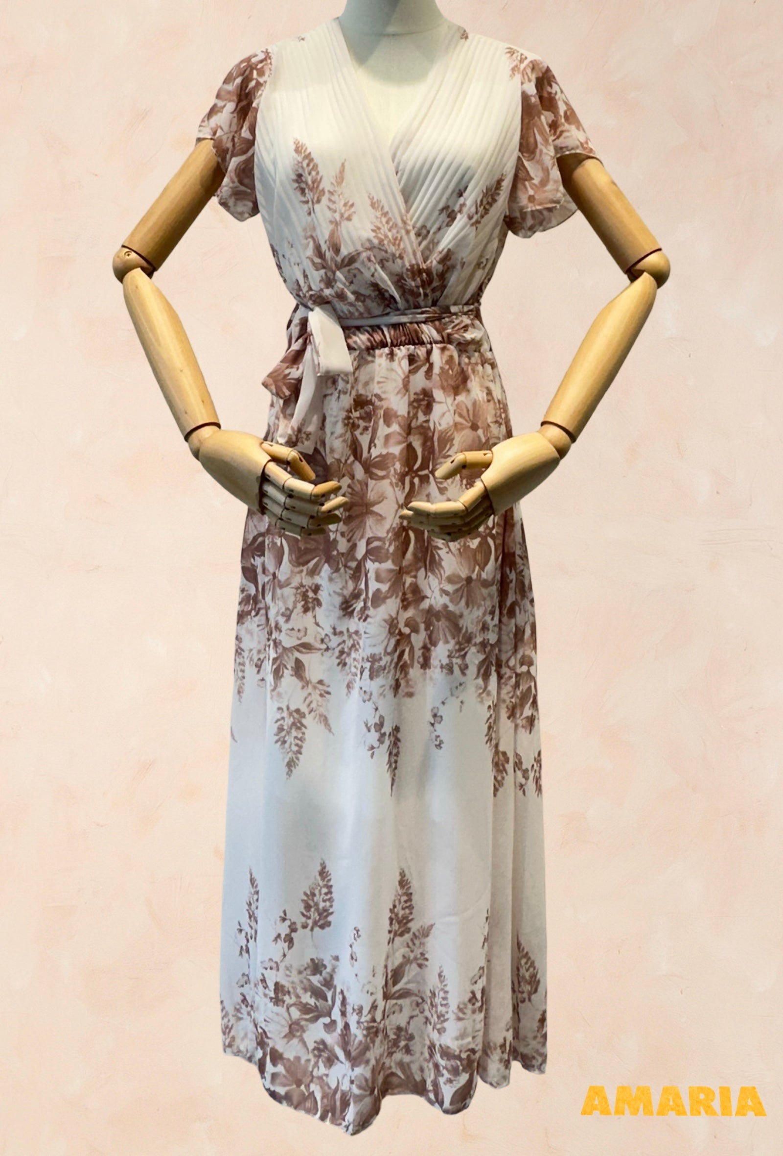 Robe Longue – Imprimé Floral & Haut Plissé Croisé - VISCOSE