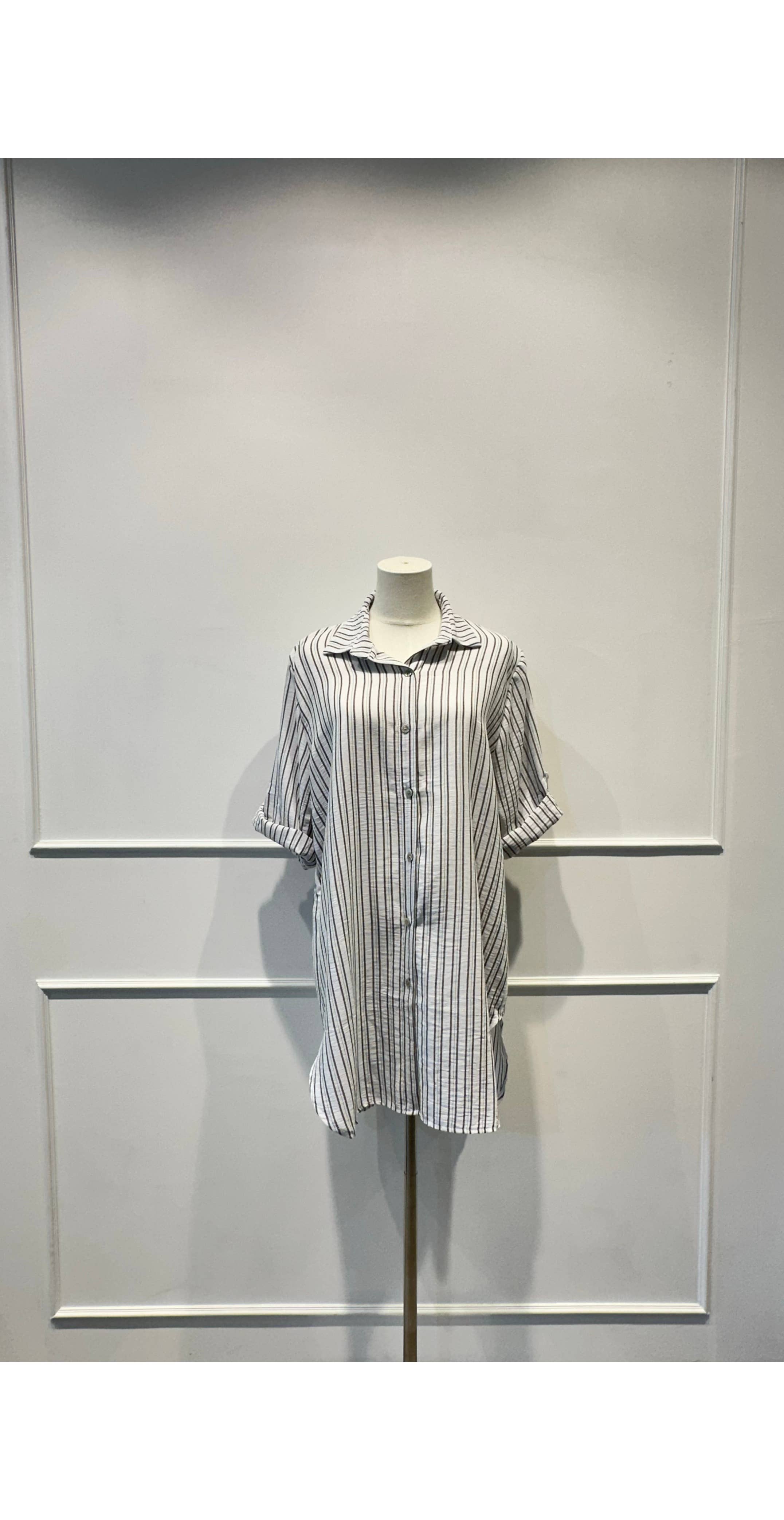 Chemise longue légère à rayures bleu et blanc