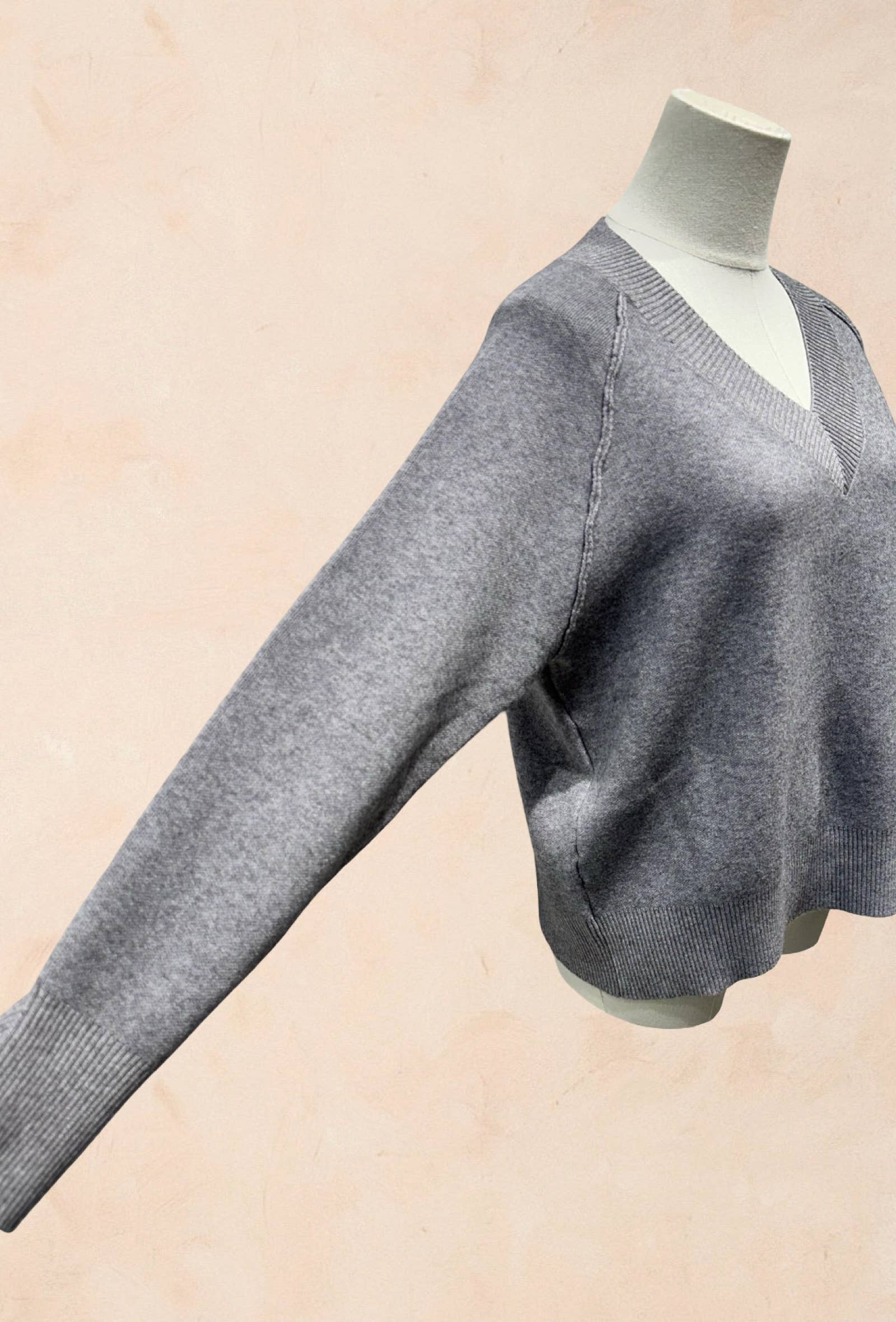 Pull manches longues maille col V côtelé Viscose