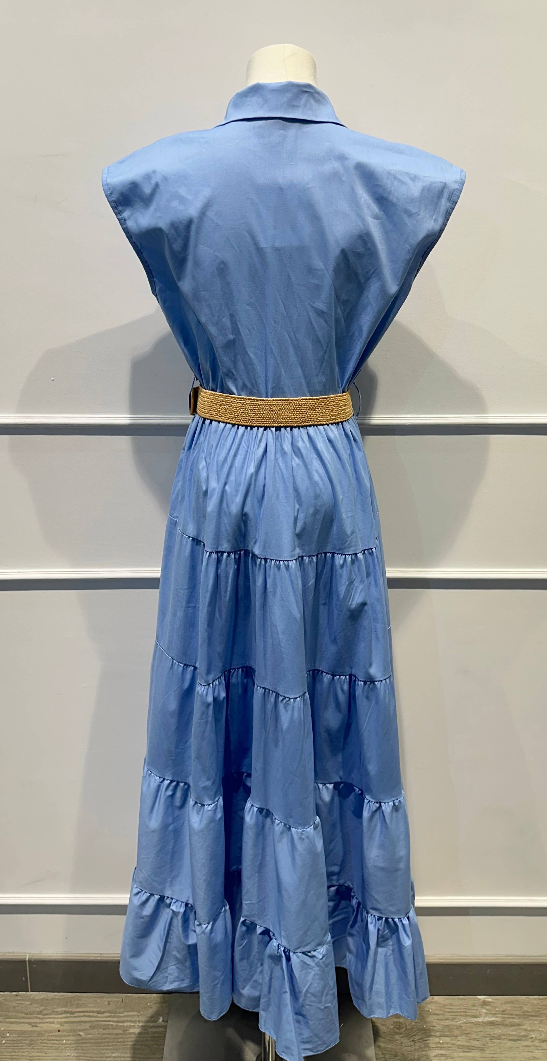 Robe longue sans manches ceinture Coton