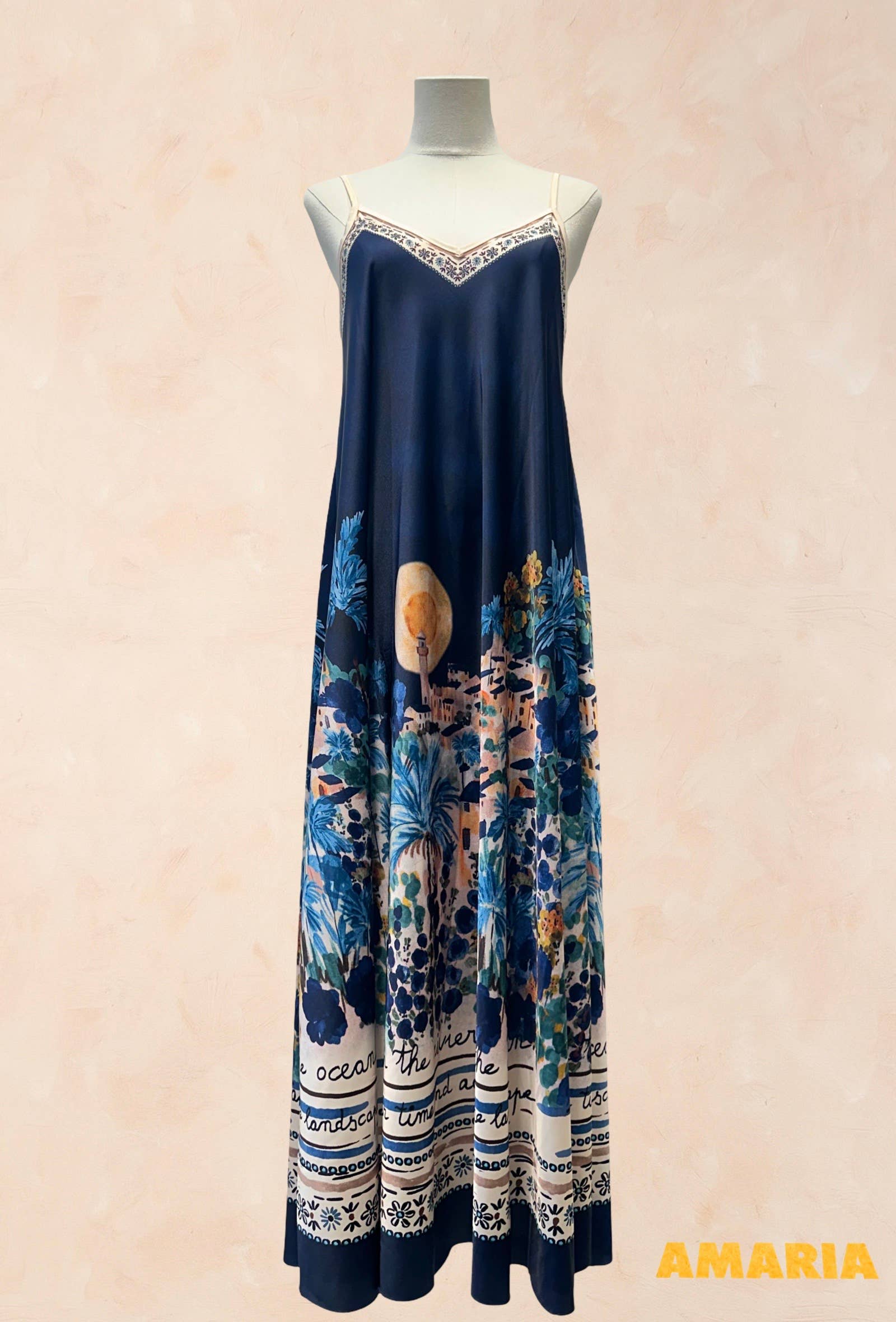 Robe bohème à bretelles – Imprimé paysage méditerrané