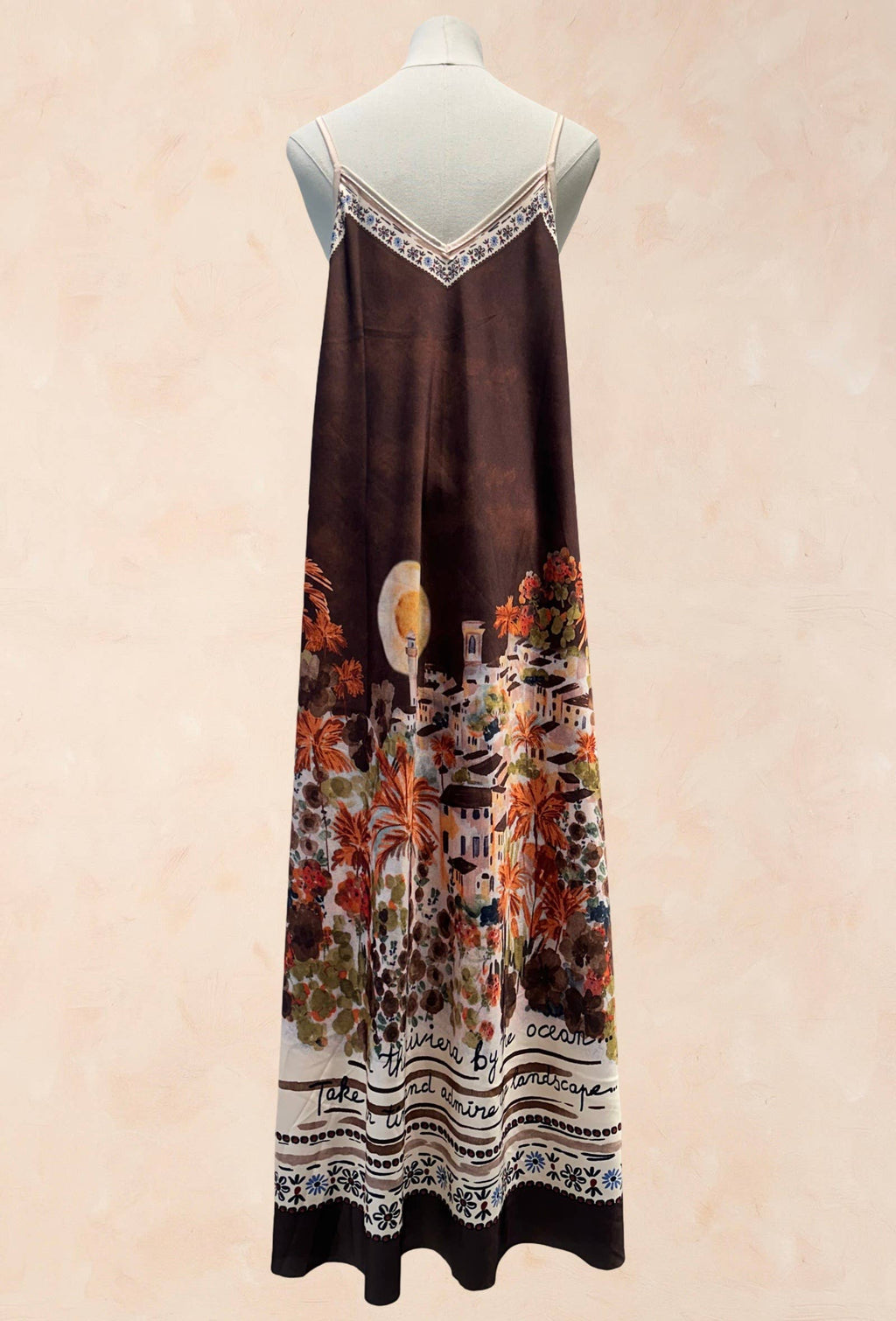 Robe bohème à bretelles – Imprimé paysage méditerrané