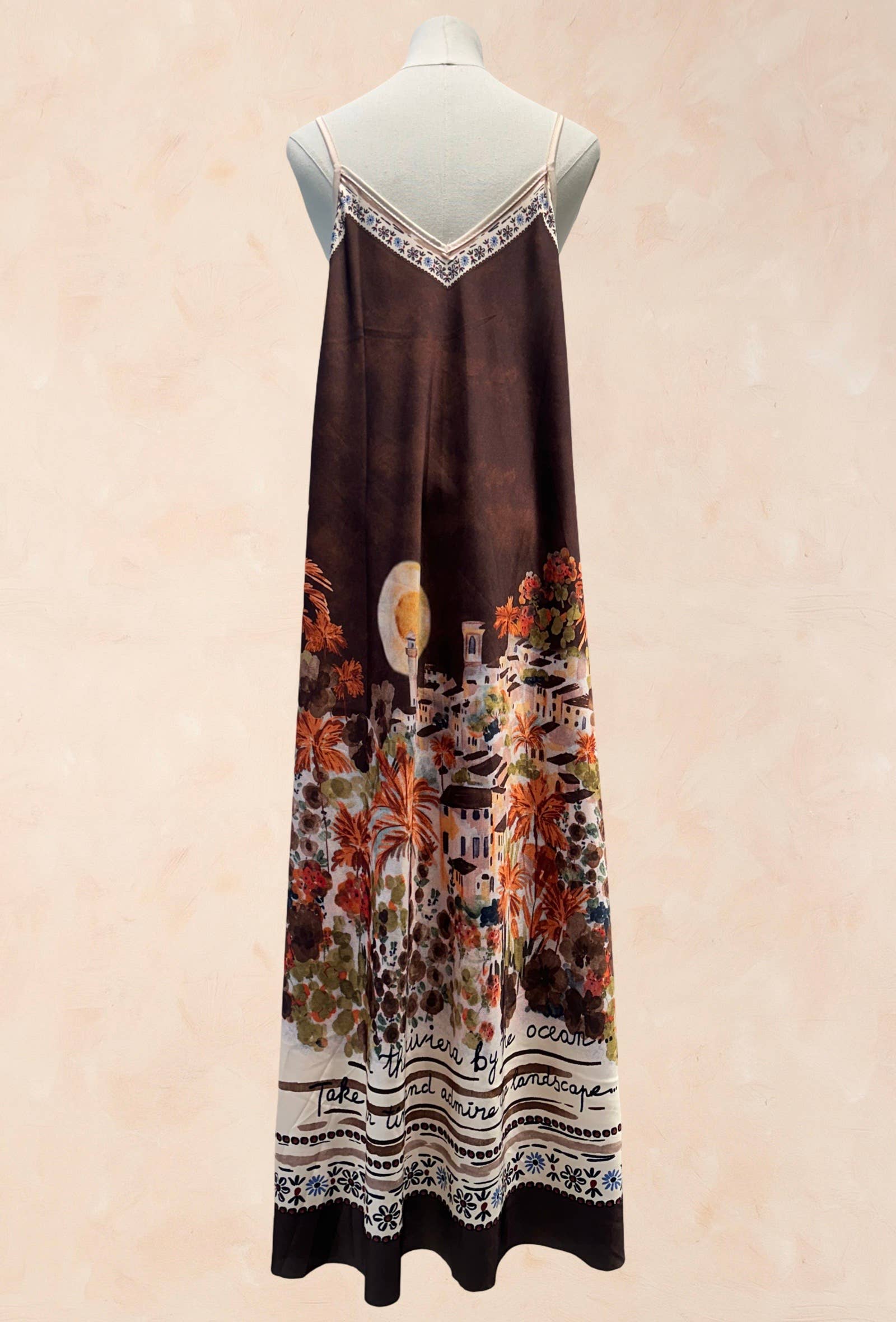 Robe bohème à bretelles – Imprimé paysage méditerrané