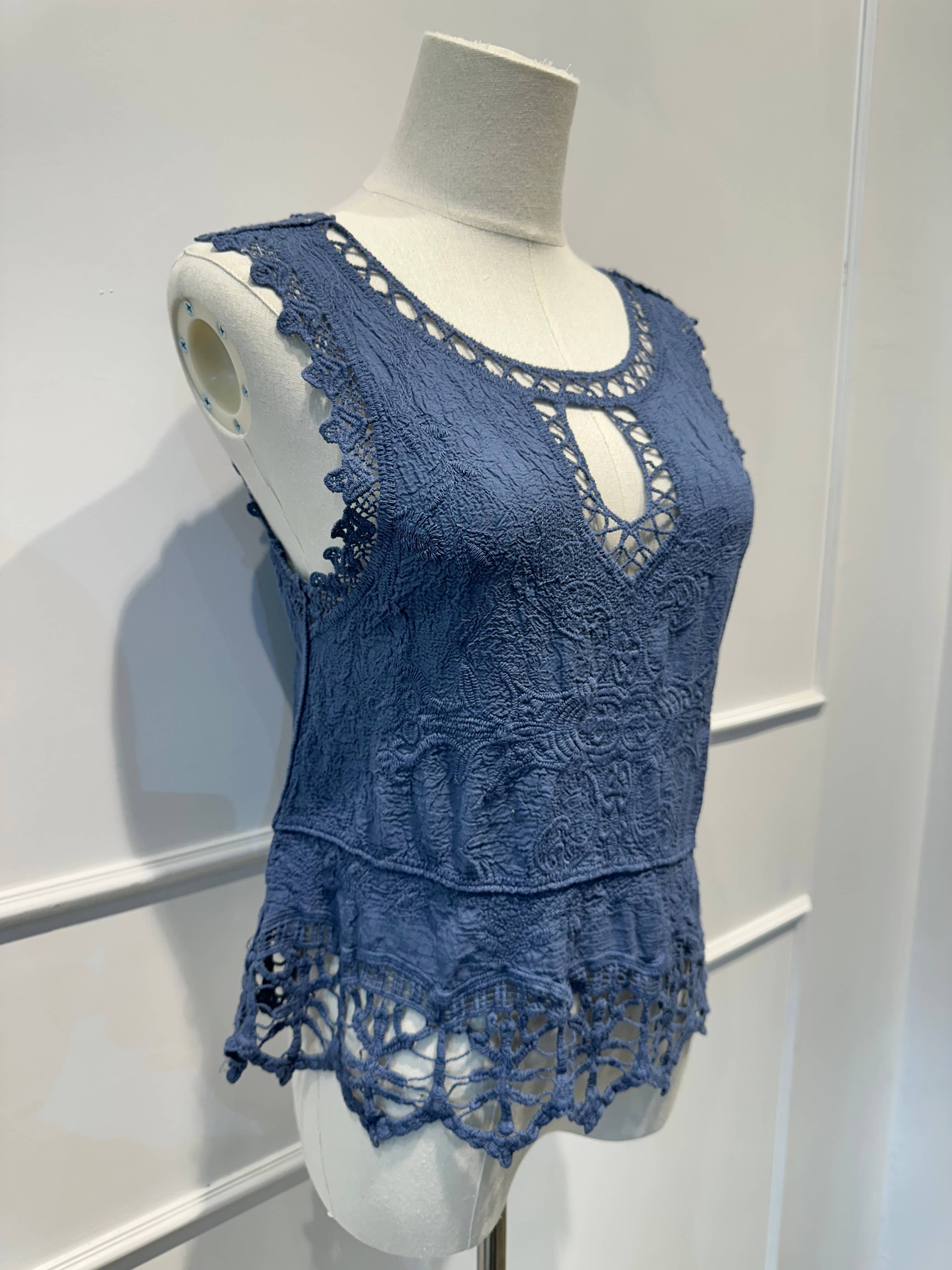 Top Sans Manches en Dentelle Brodée