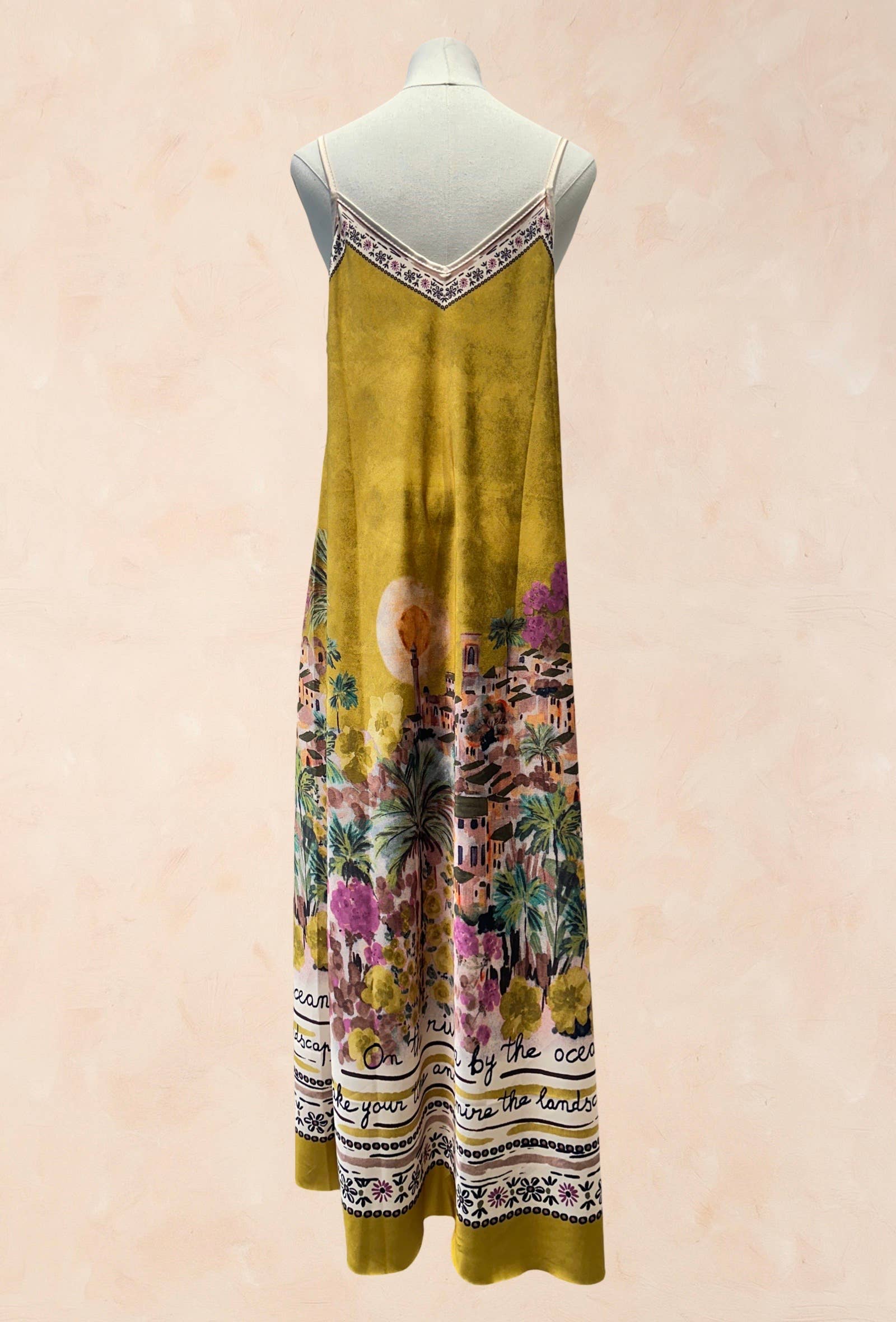 Robe bohème à bretelles – Imprimé paysage méditerrané