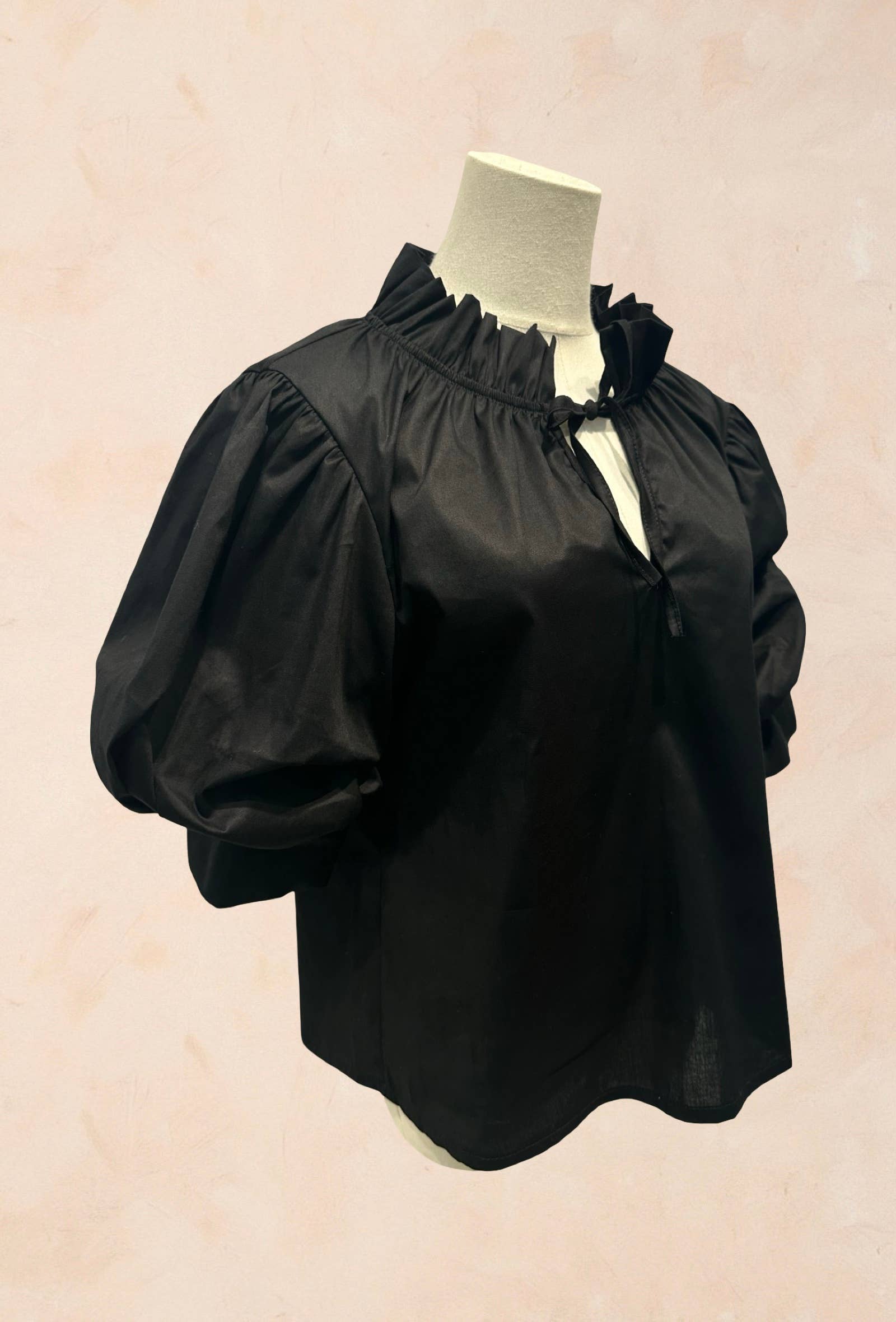 Blouse à Col Volanté et Manches Bouffantes COTON