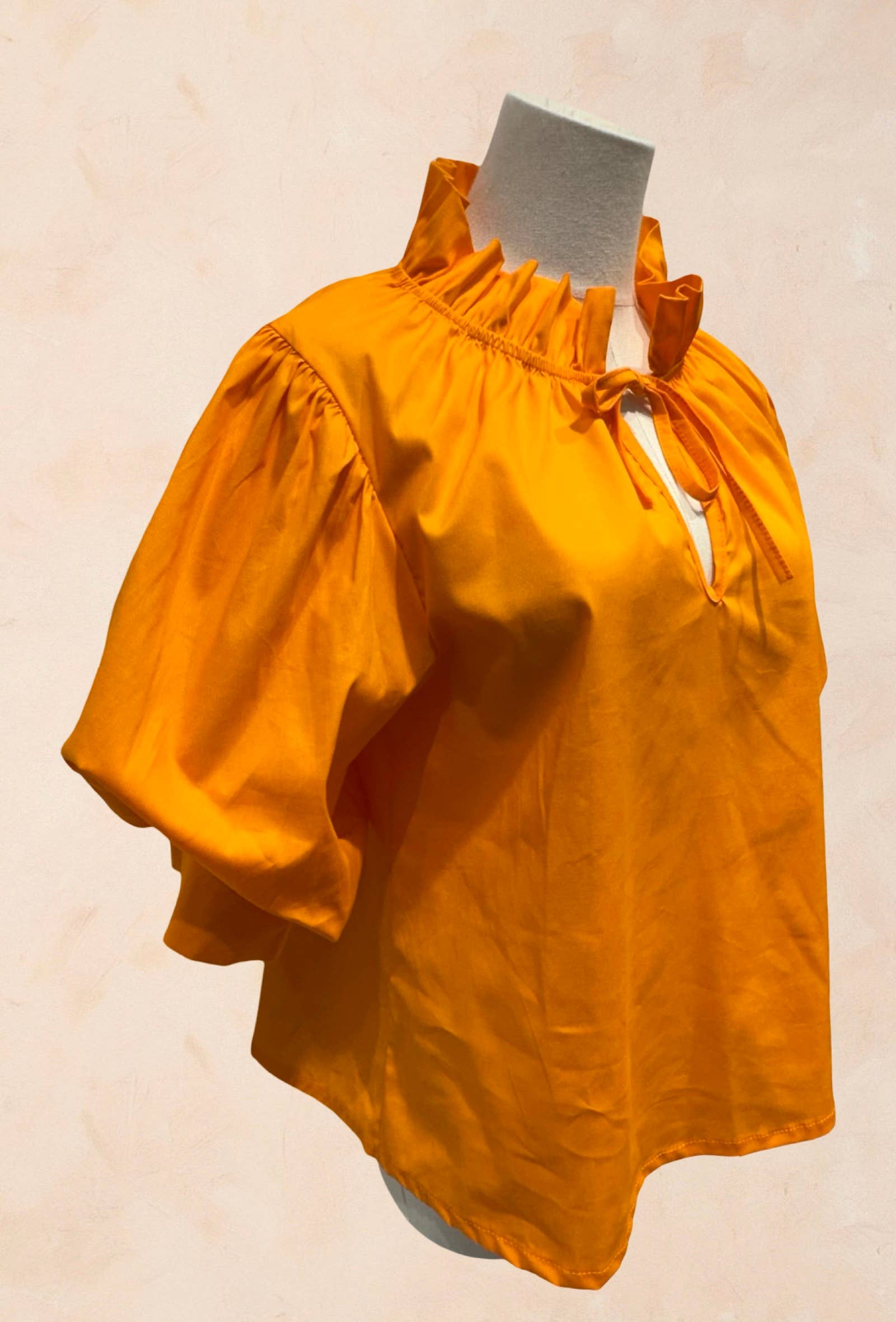 Blouse à Col Volanté et Manches Bouffantes COTON