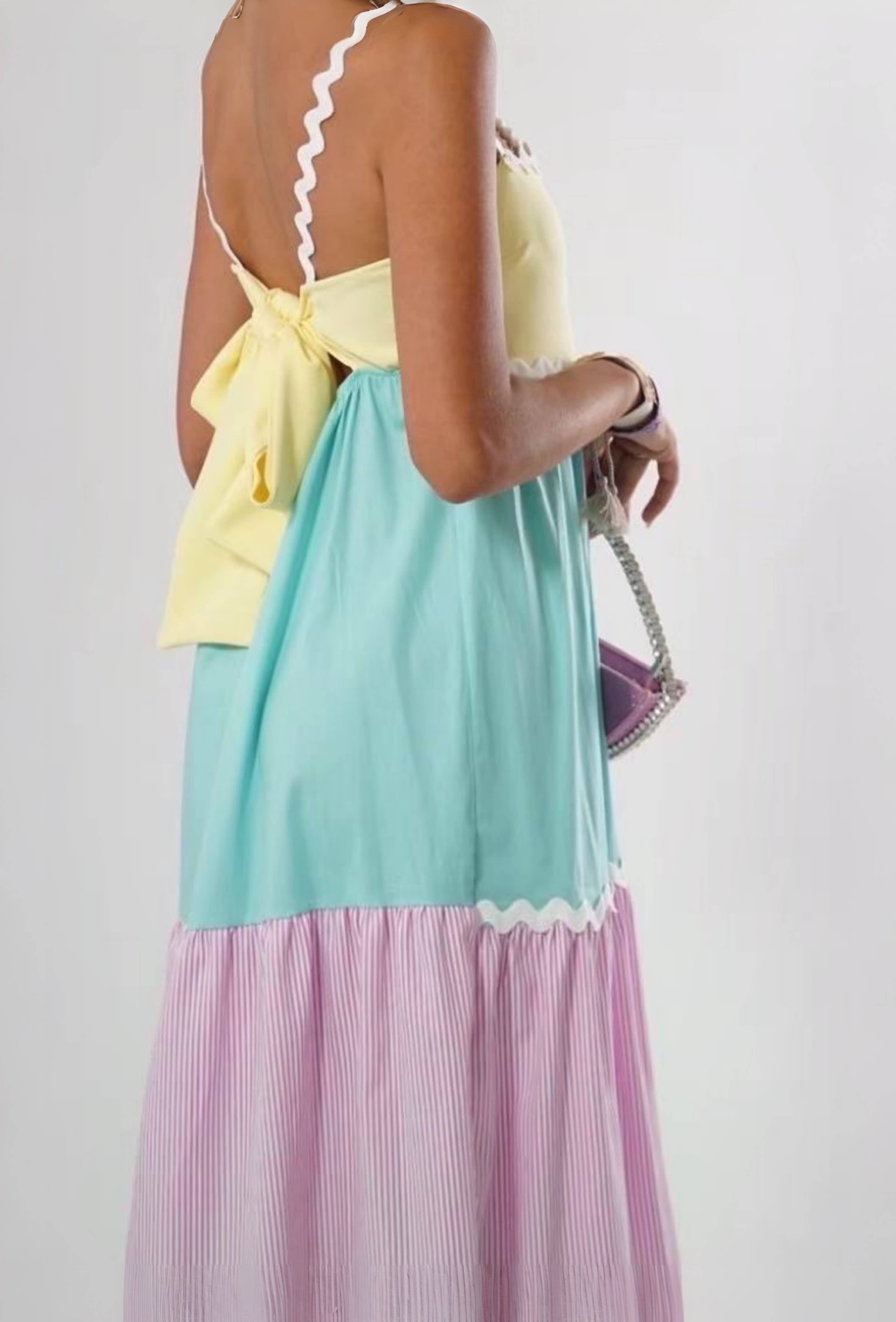 Robe longue Dolce Vita à volants pastel COTON