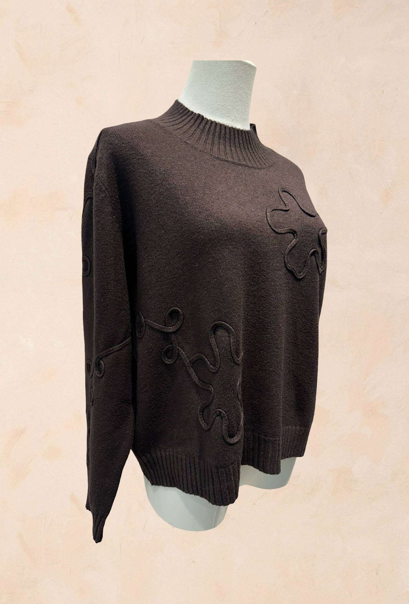 Pull Manches Longues à Motifs Reliefs Abstraits