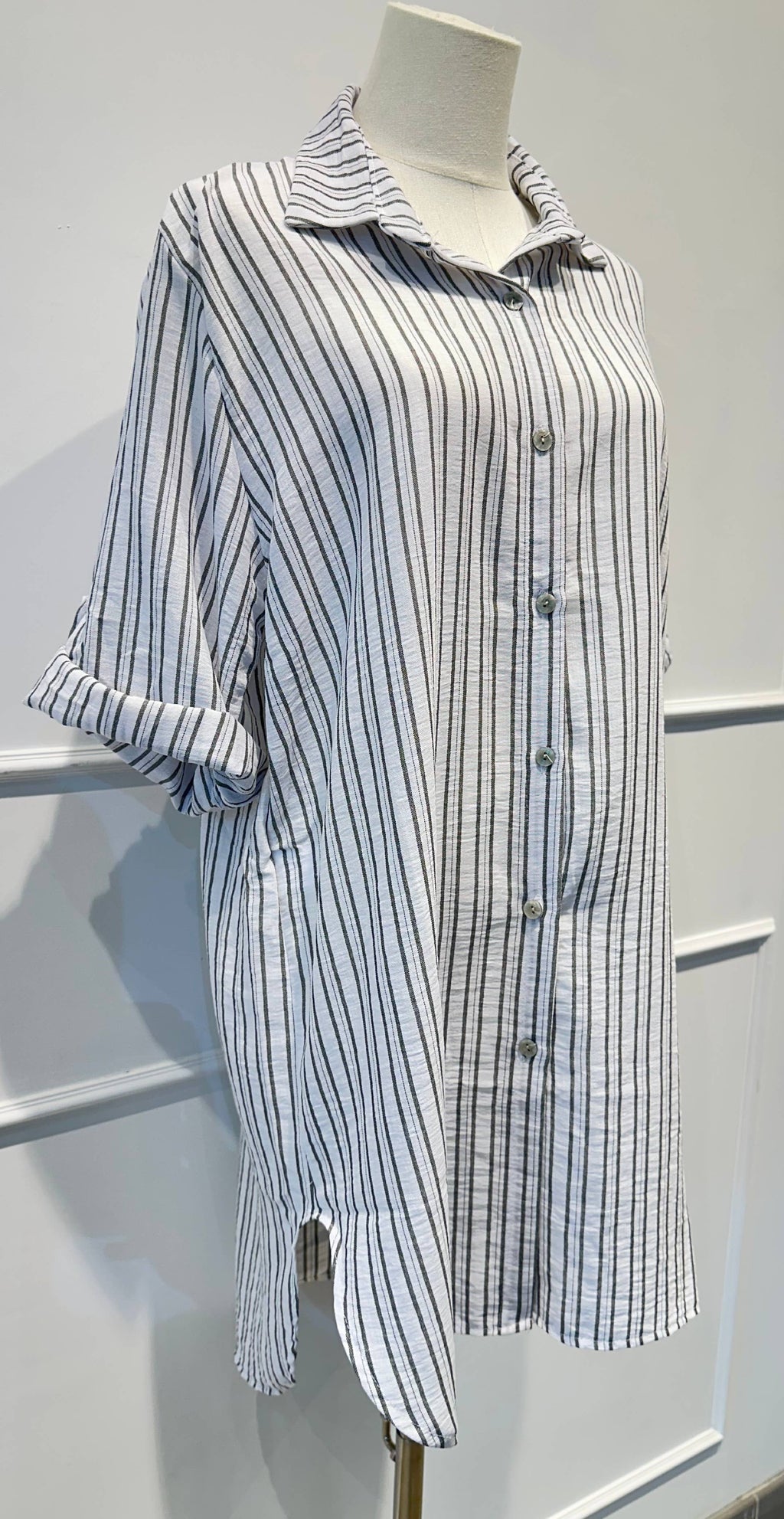 Chemise longue légère à rayures bleu et blanc