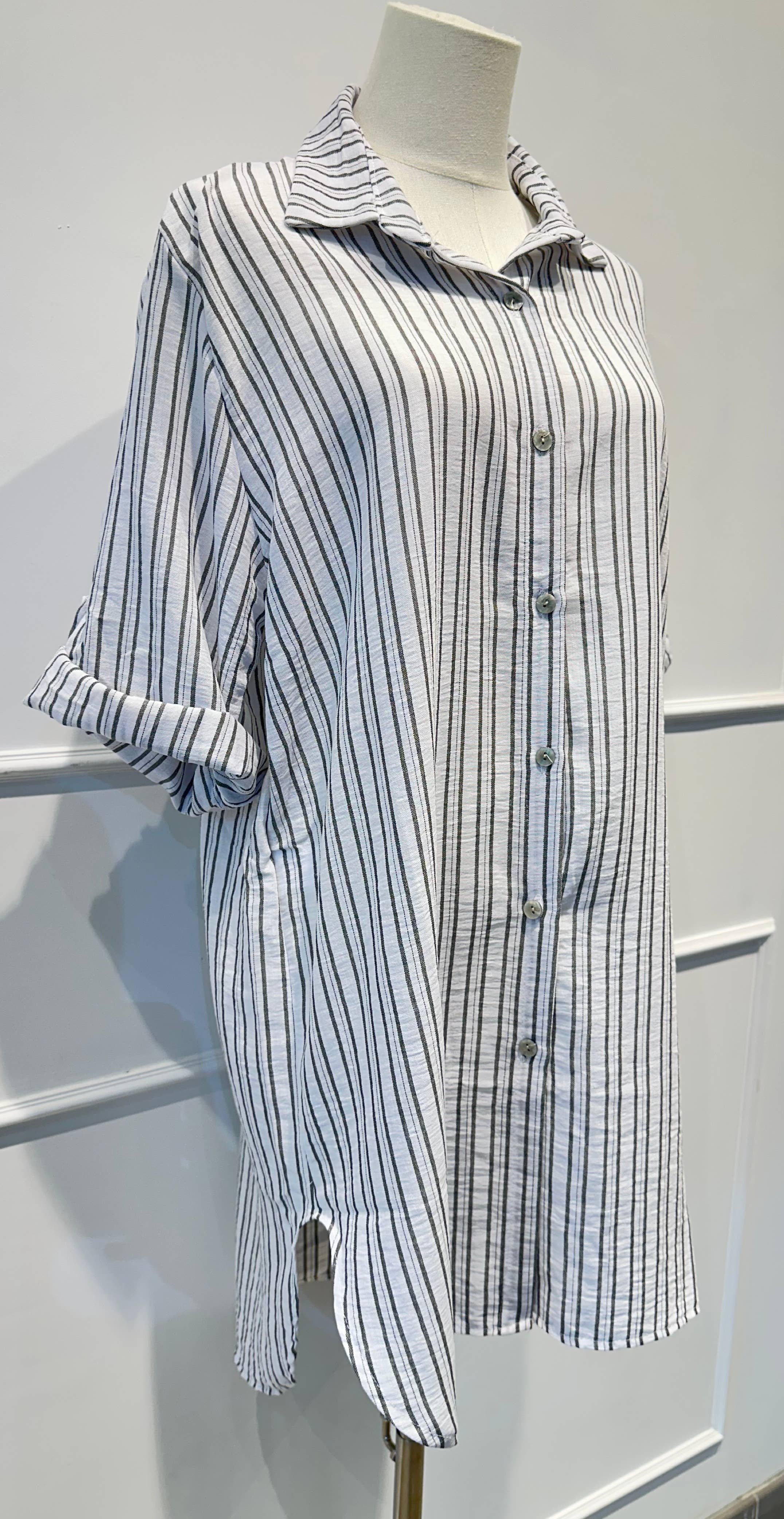 Chemise longue légère à rayures bleu et blanc