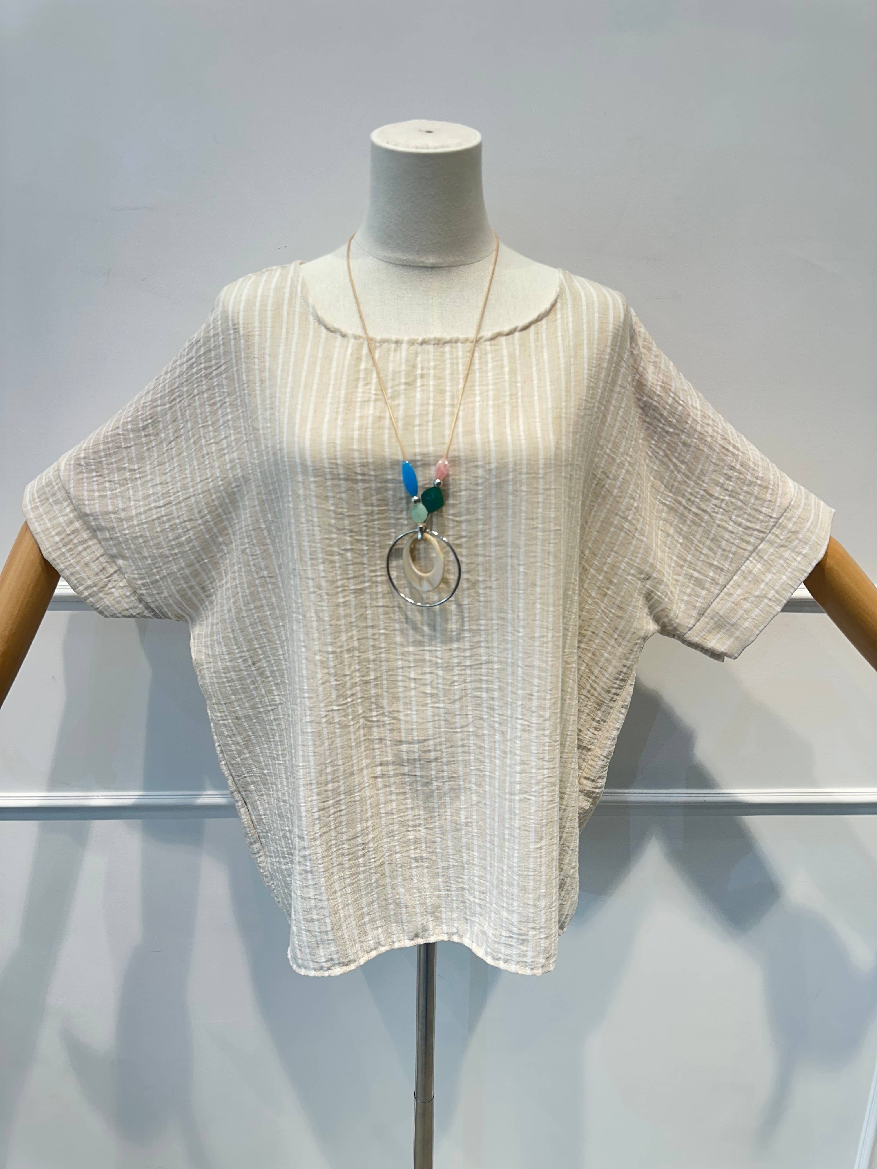 Blouse Haut Ample Rayé en Tissu Texturé