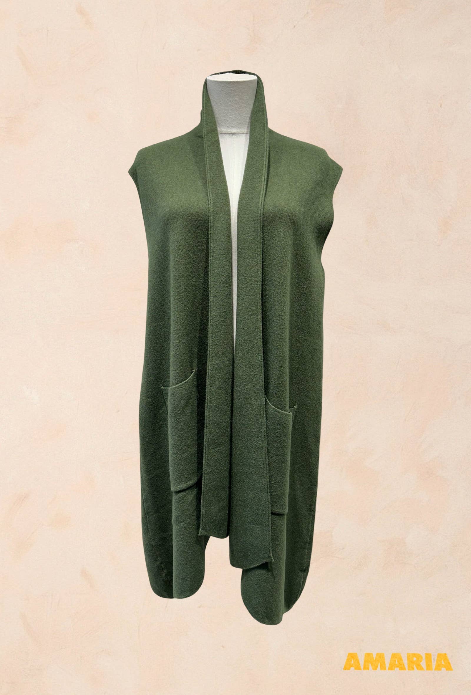 Gilet long sans manches à poches Viscose