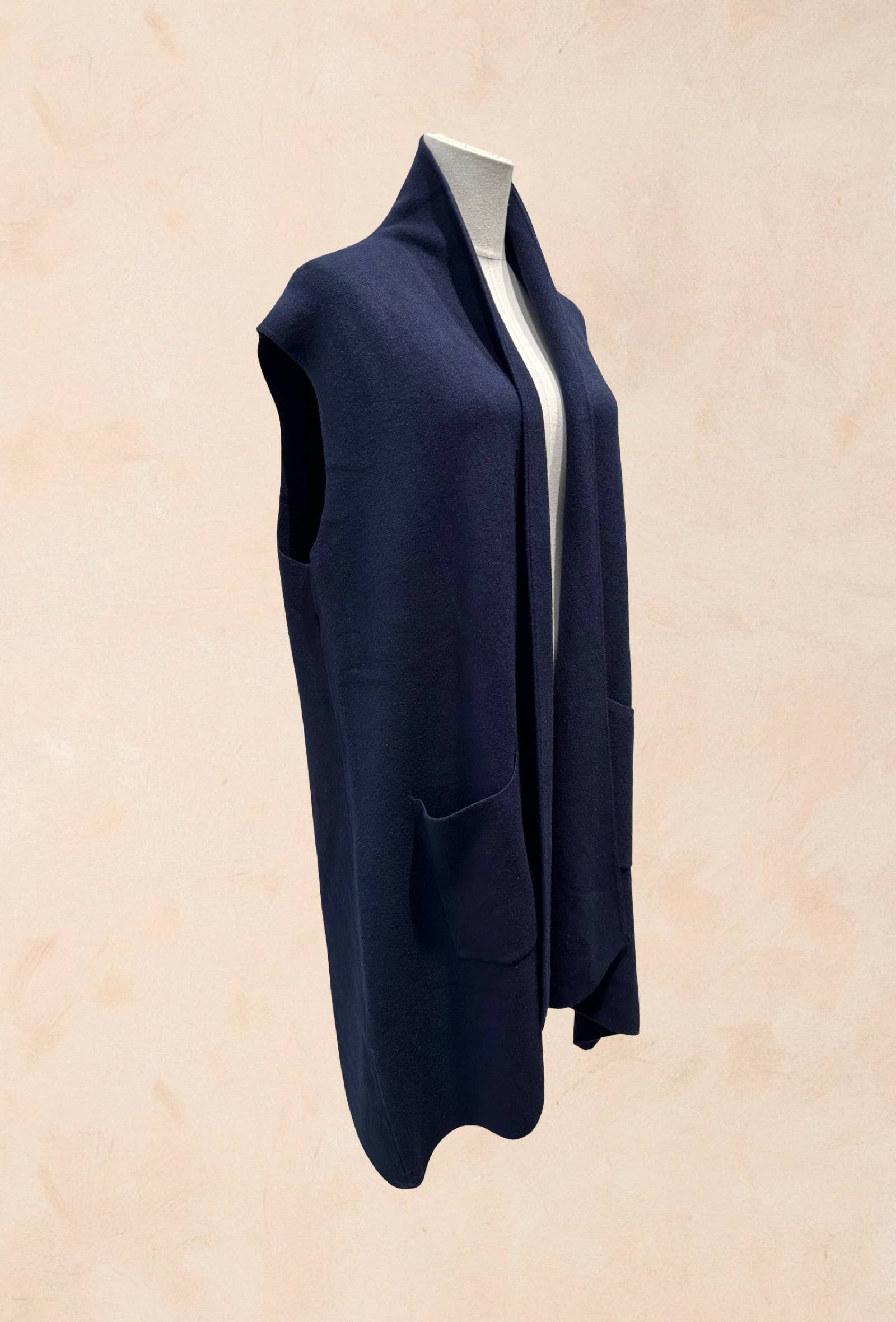 Gilet long sans manches à poches Viscose