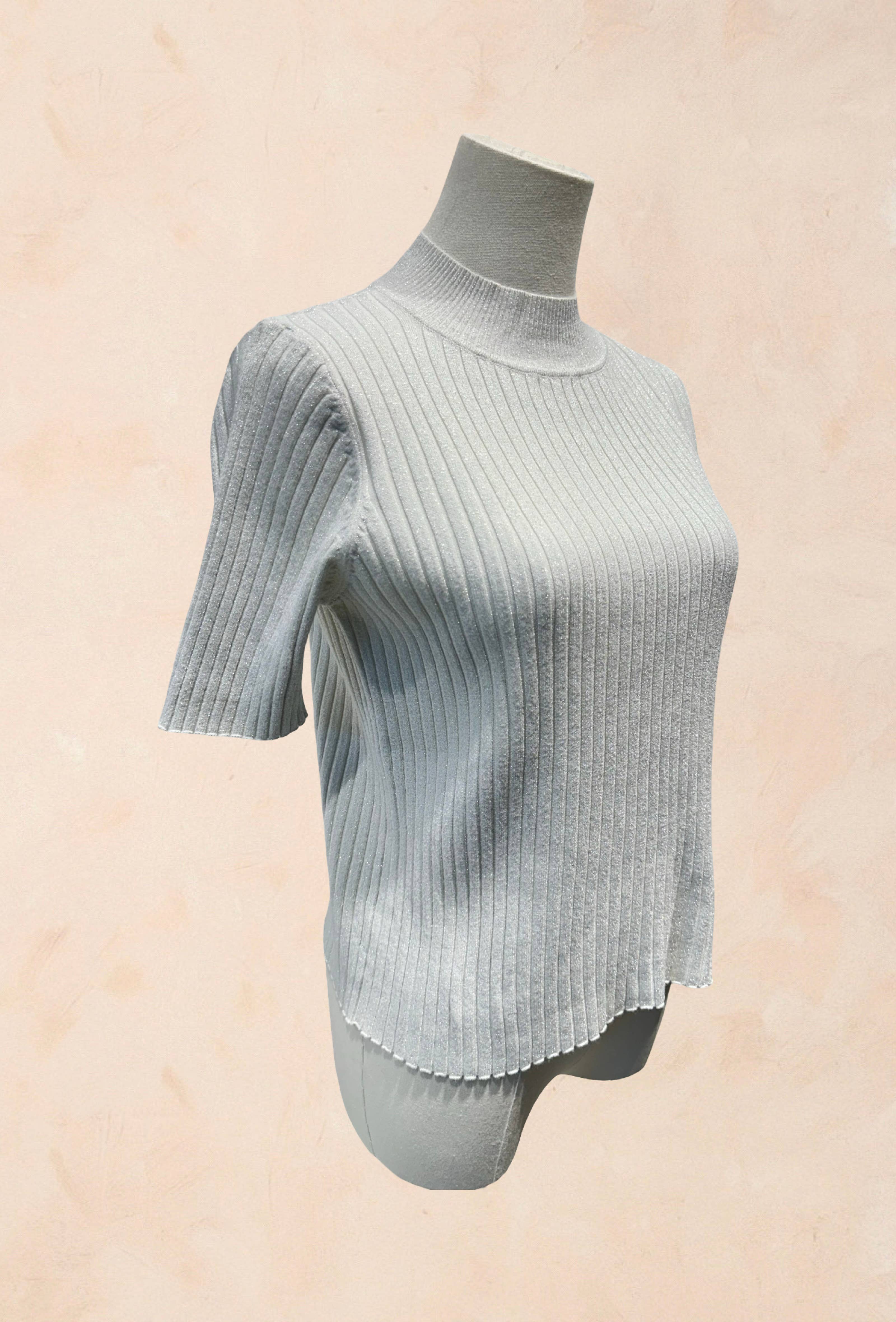 Pull Manches Courtes Côtelé Fils Lurex VISCOSE