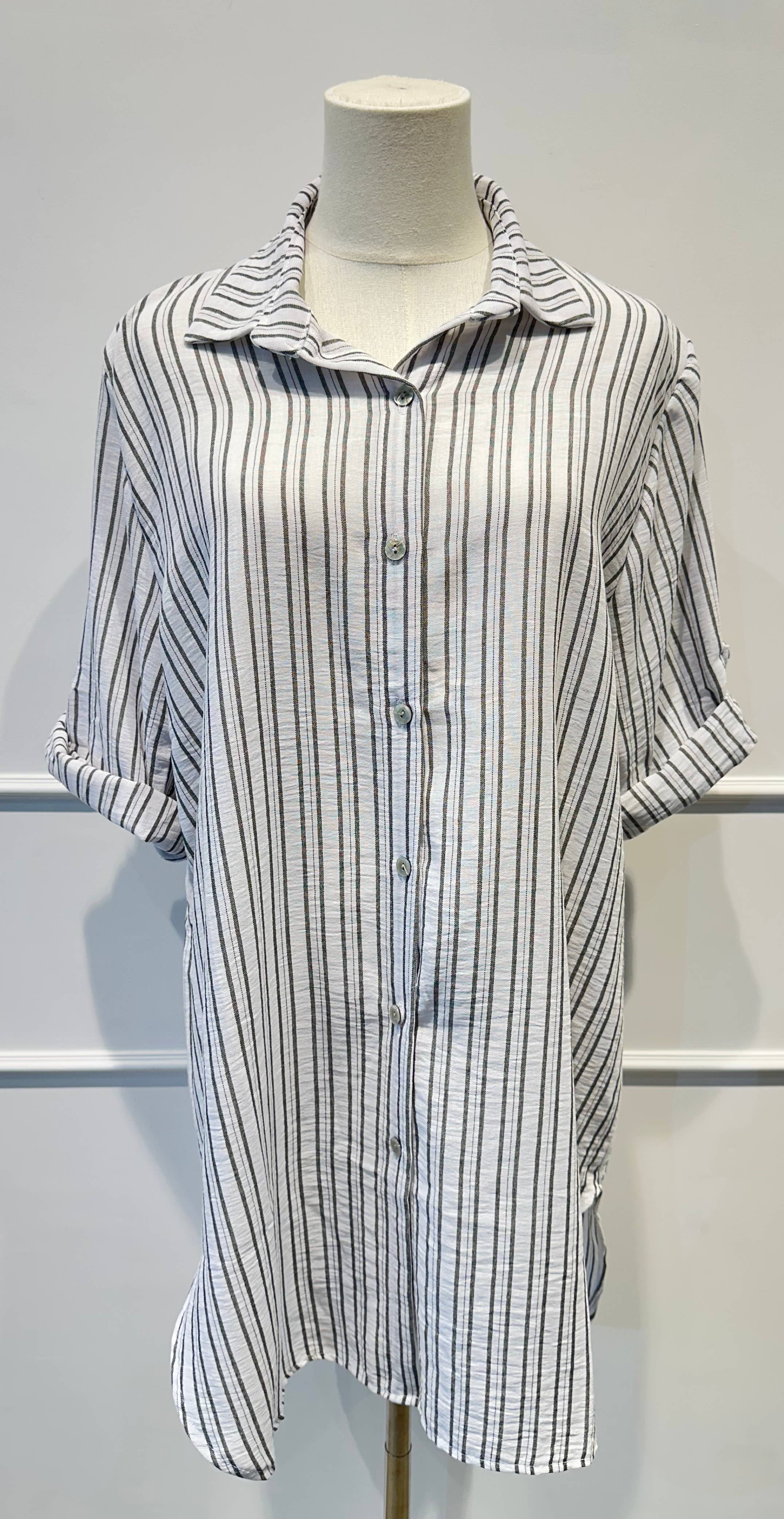 Chemise longue légère à rayures bleu et blanc
