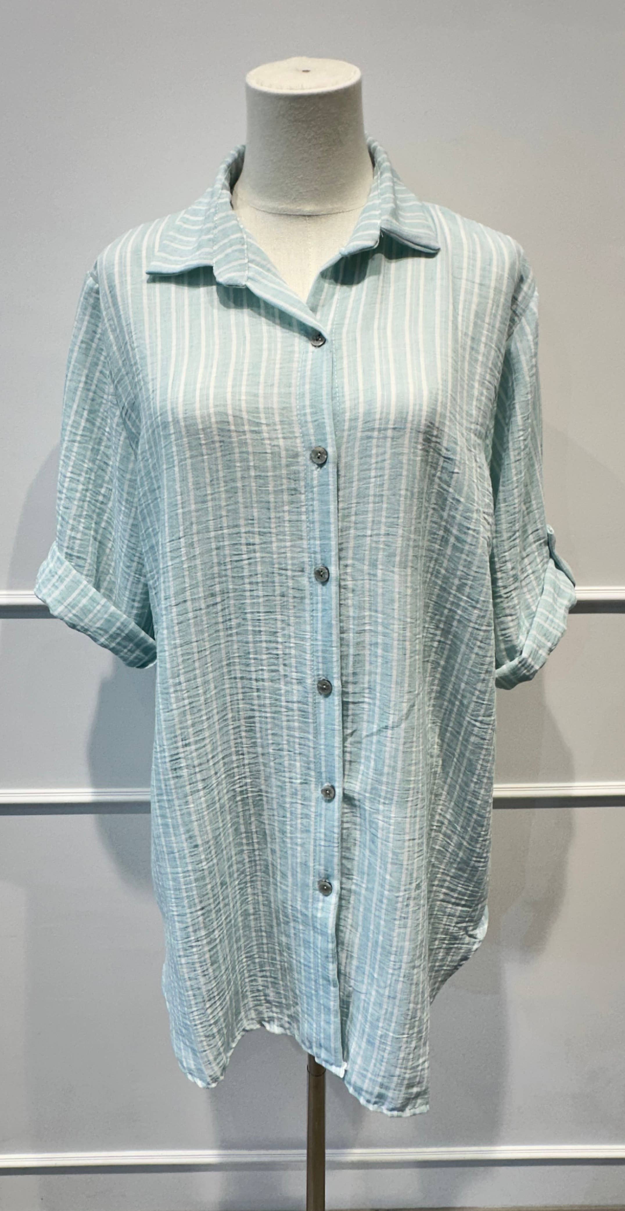 Chemise longue légère à rayures bleu et blanc