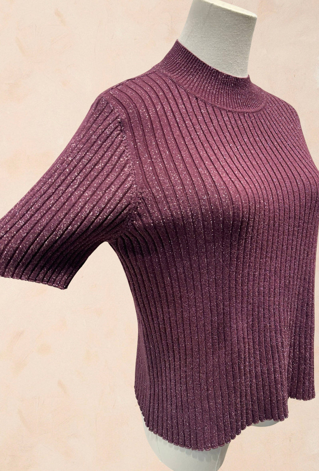 Pull Manches Courtes Côtelé Fils Lurex VISCOSE