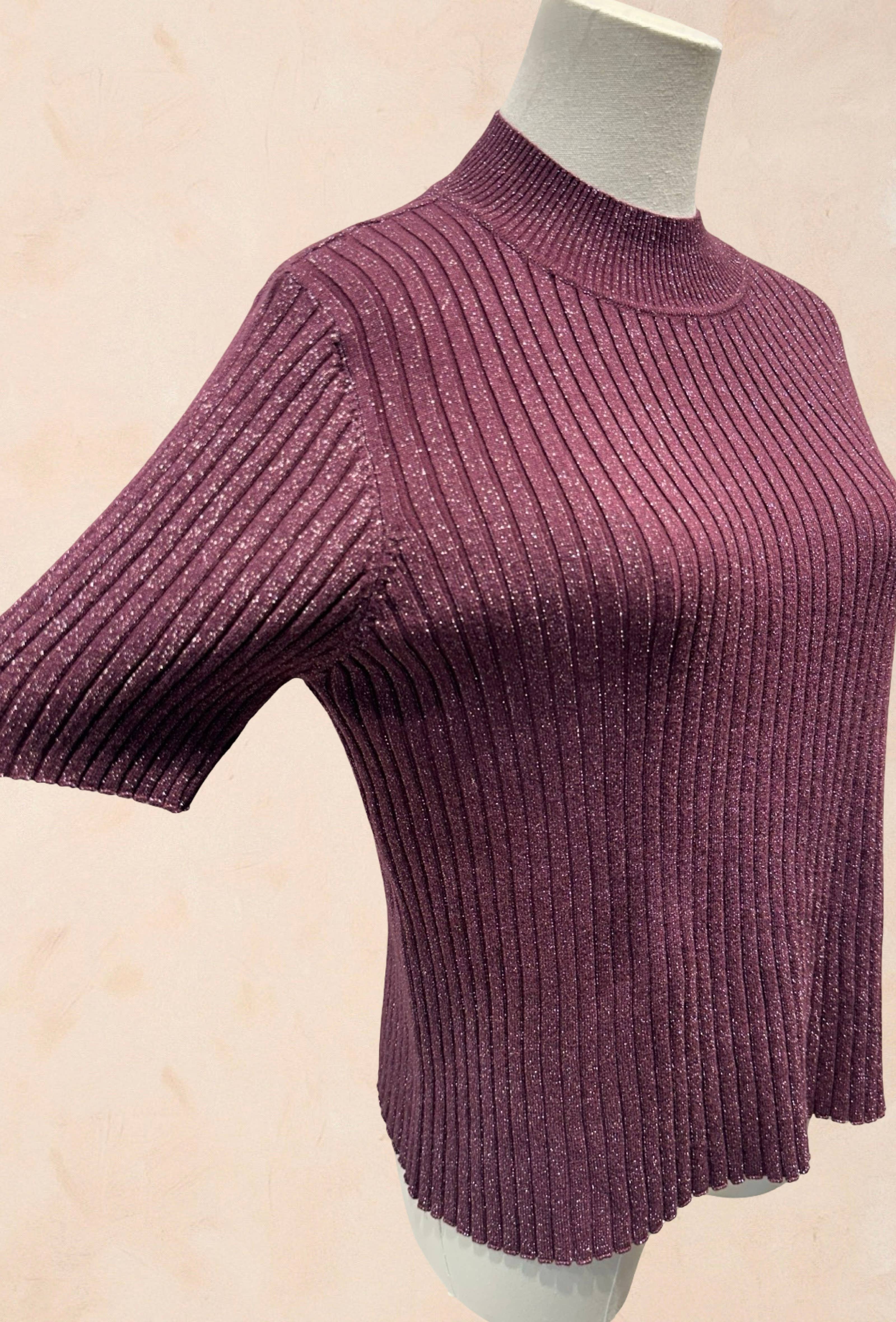 Pull Manches Courtes Côtelé Fils Lurex VISCOSE