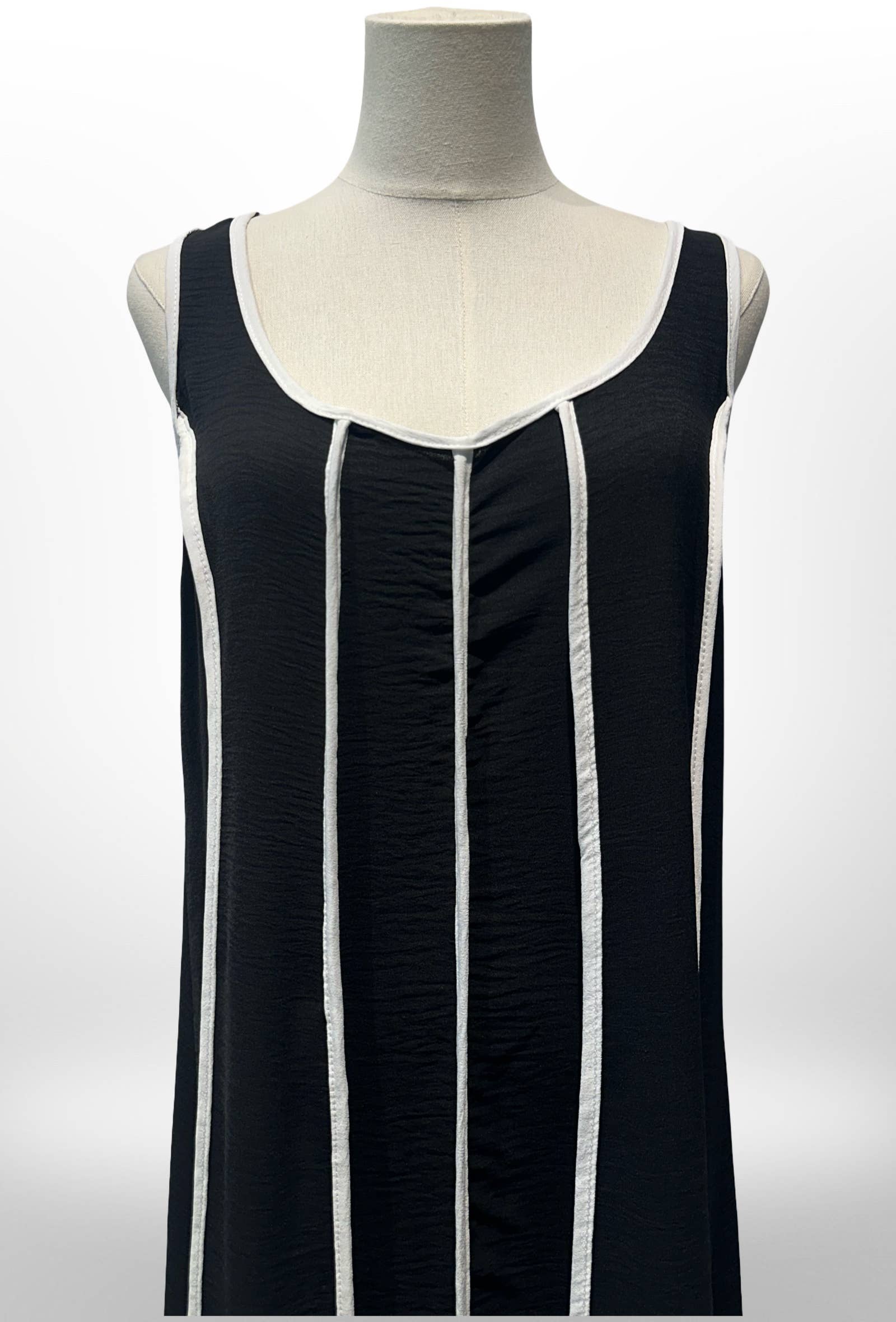 Robe Longue Sans Manches à Rayures Contrastées