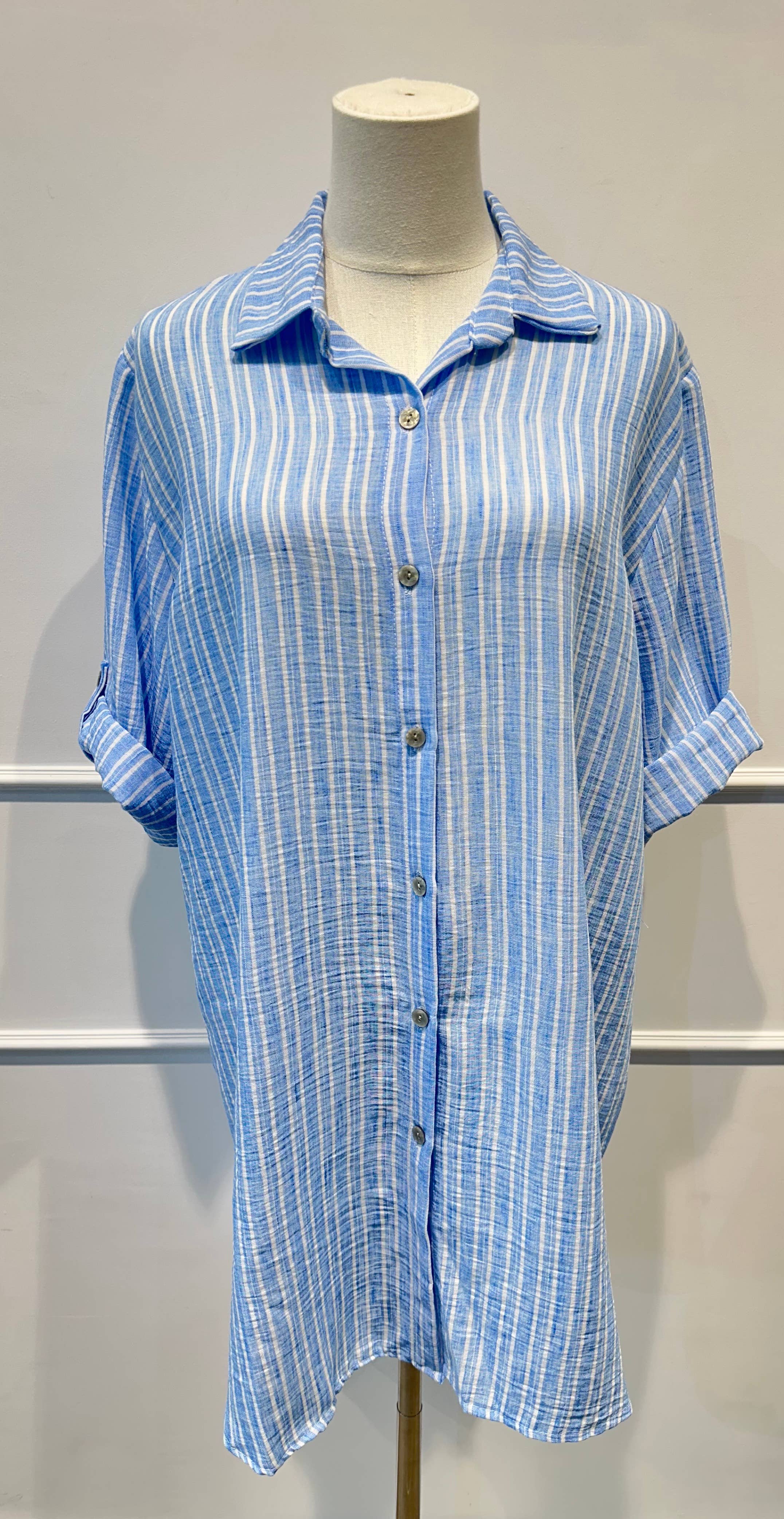 Chemise longue légère à rayures bleu et blanc