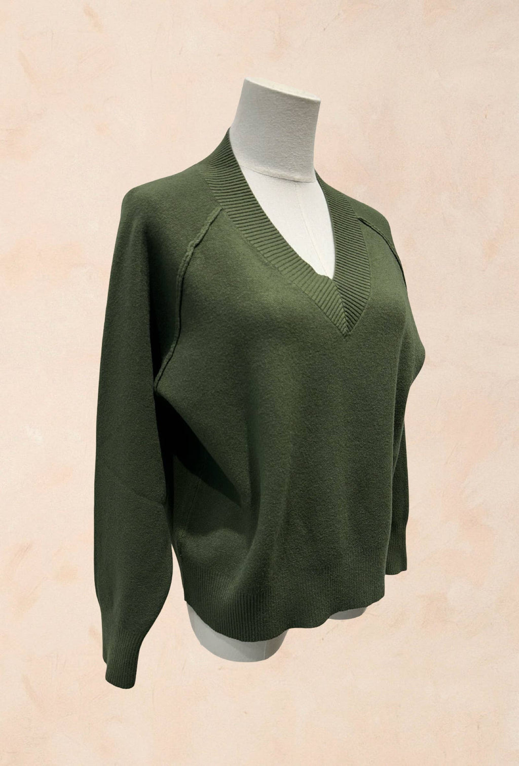 Pull manches longues maille col V côtelé Viscose