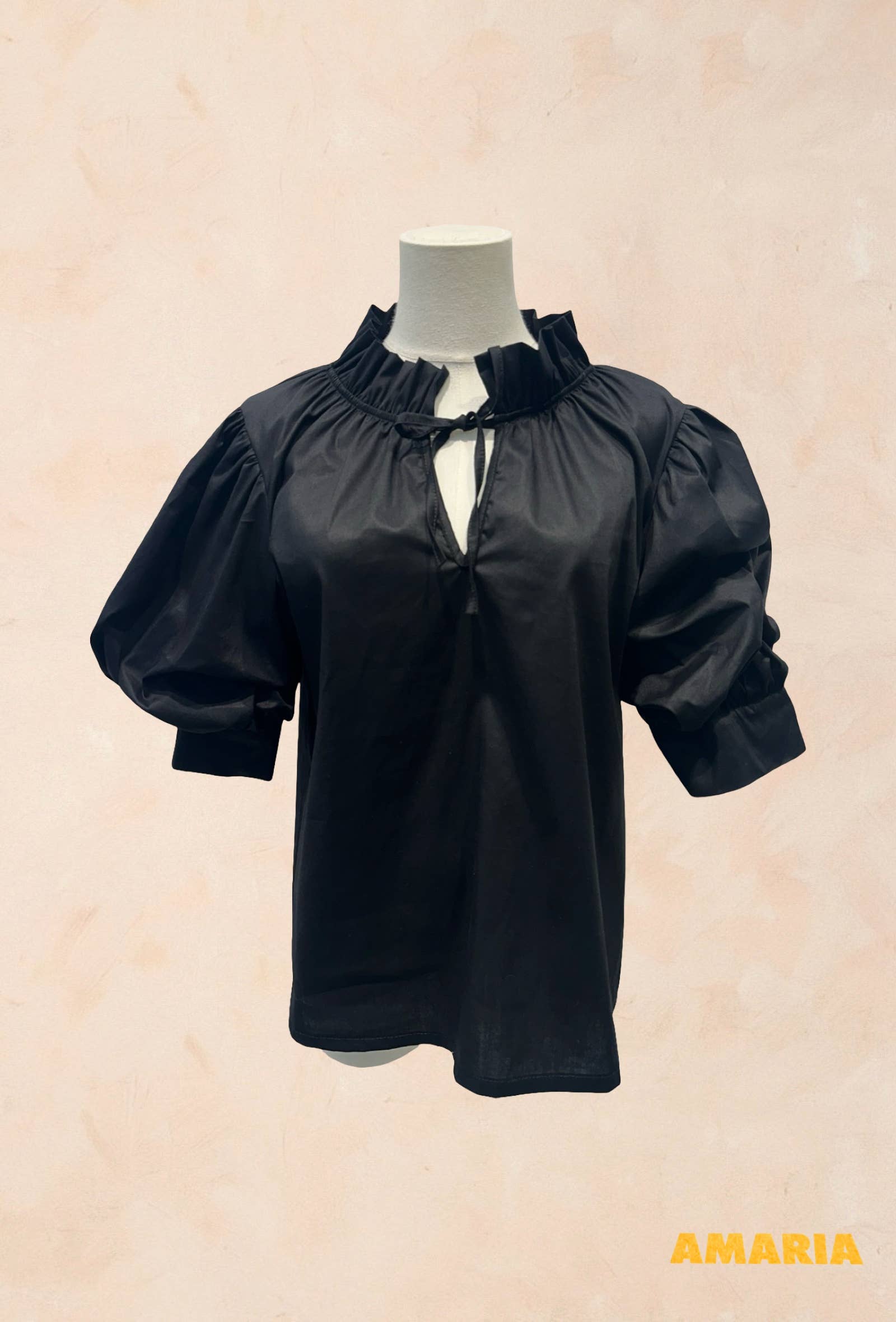 Blouse à Col Volanté et Manches Bouffantes COTON