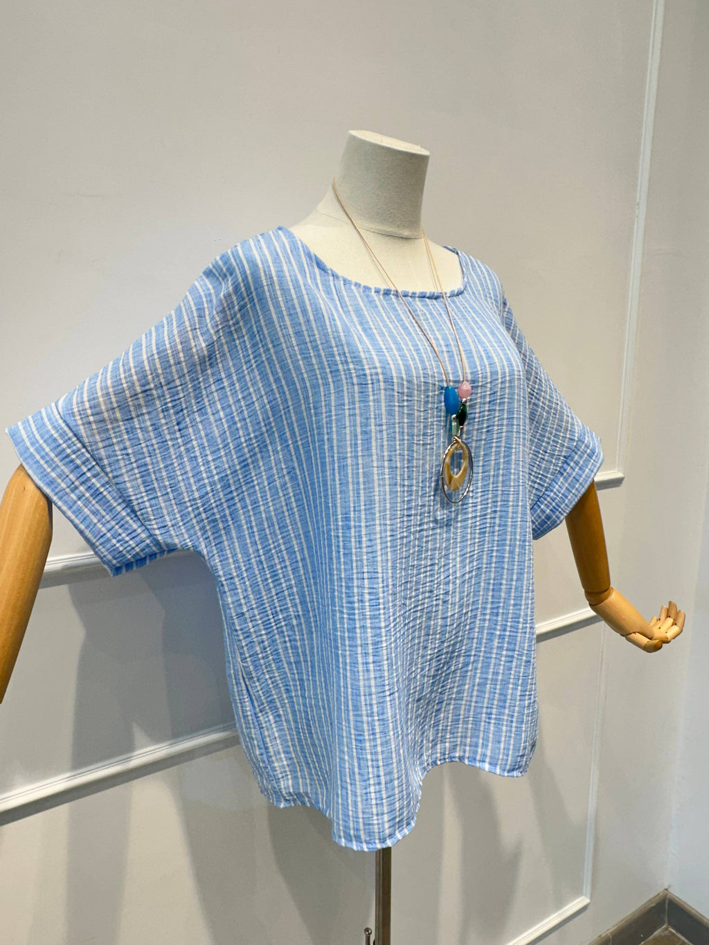 Blouse Haut Ample Rayé en Tissu Texturé