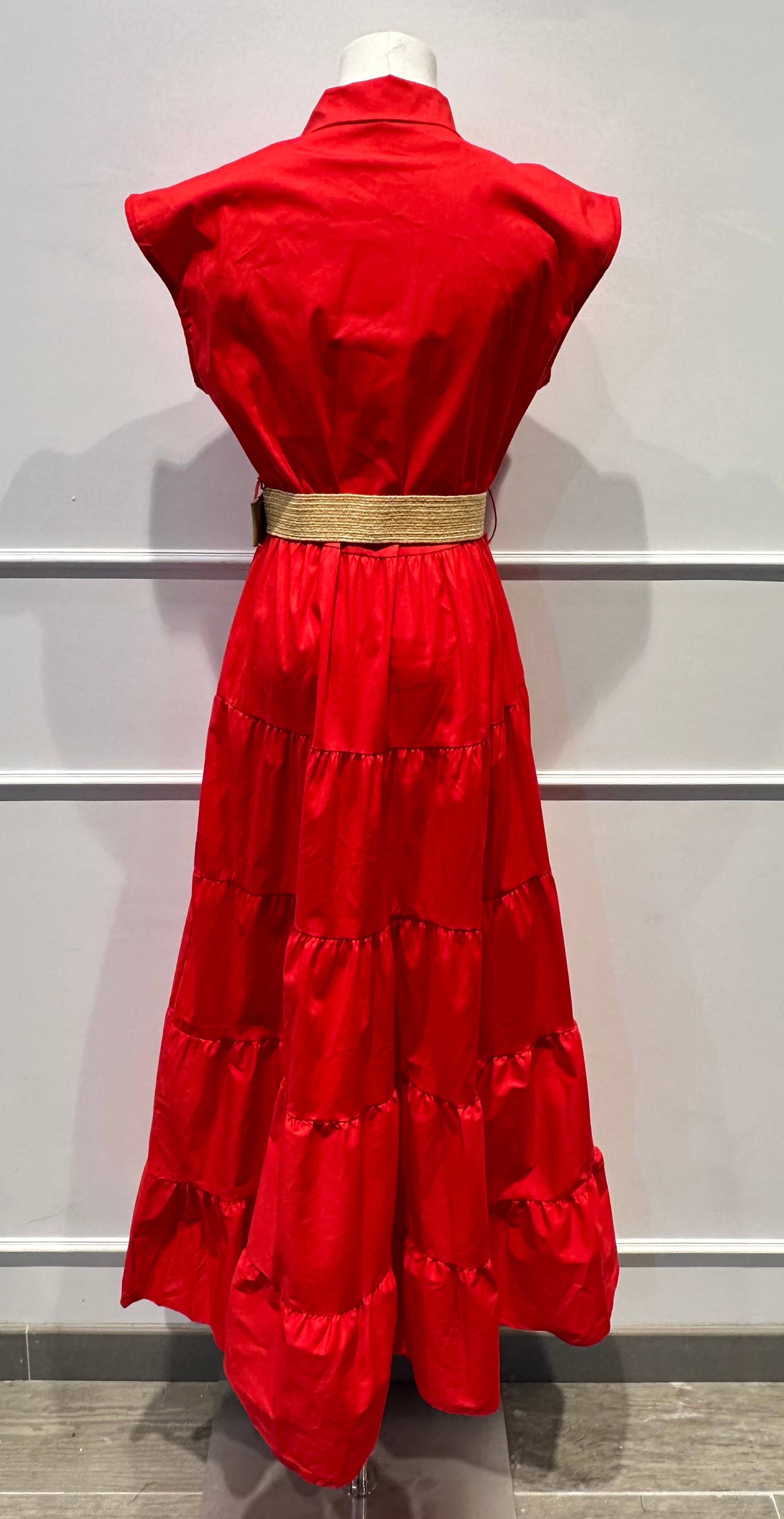 Robe longue sans manches ceinture Coton