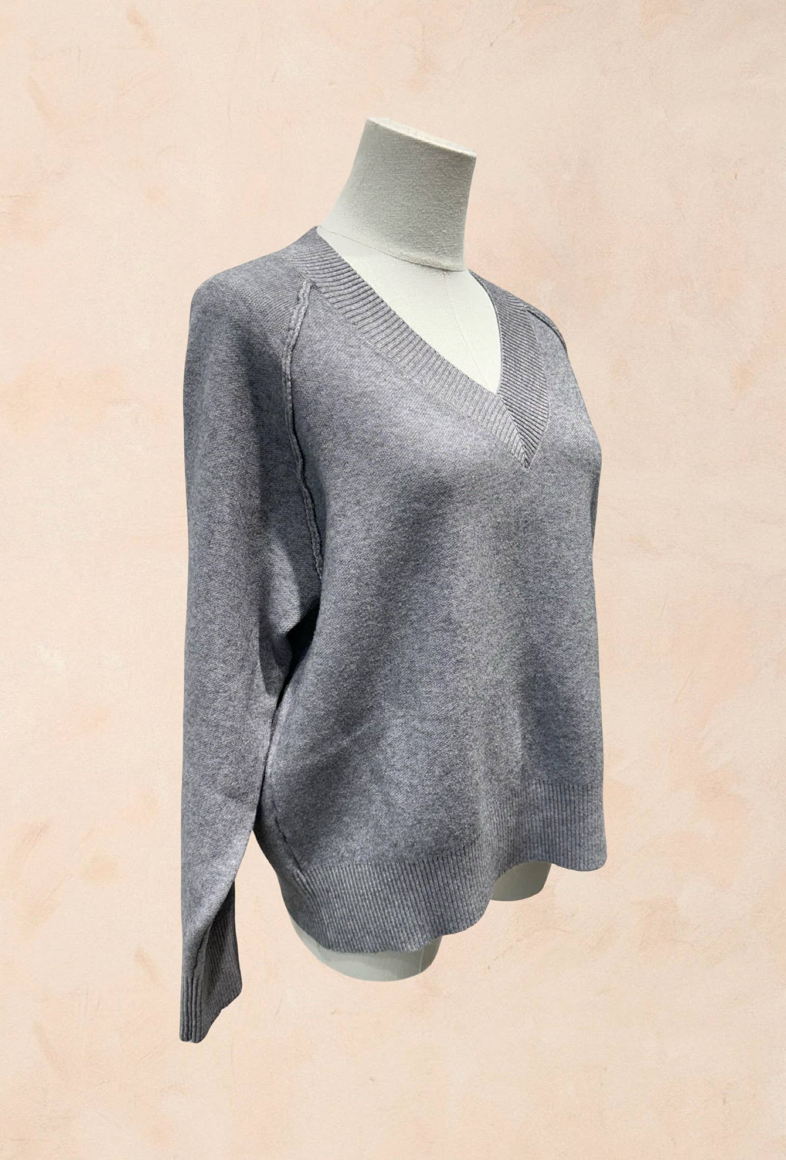 Pull manches longues maille col V côtelé Viscose