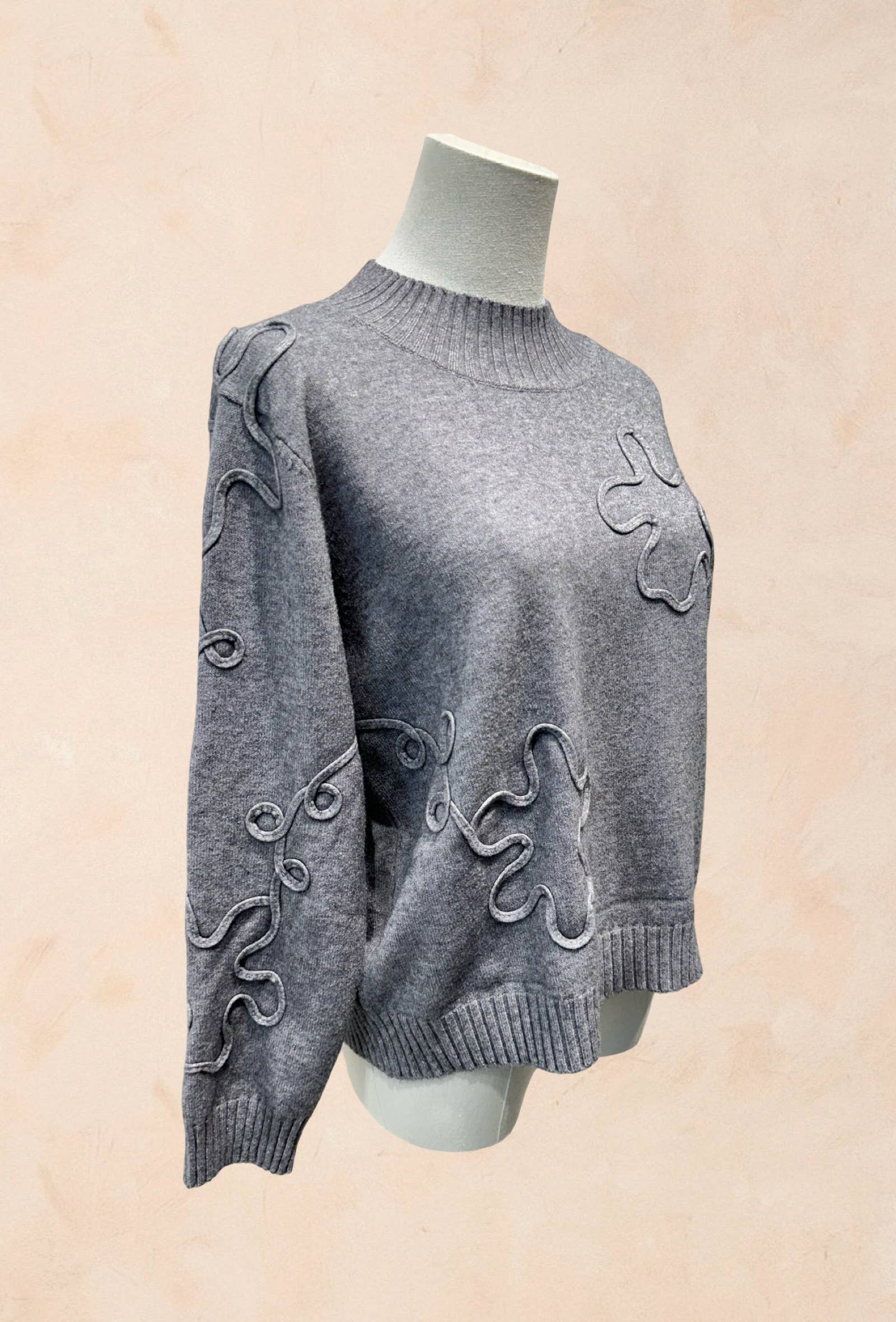 Pull Manches Longues à Motifs Reliefs Abstraits