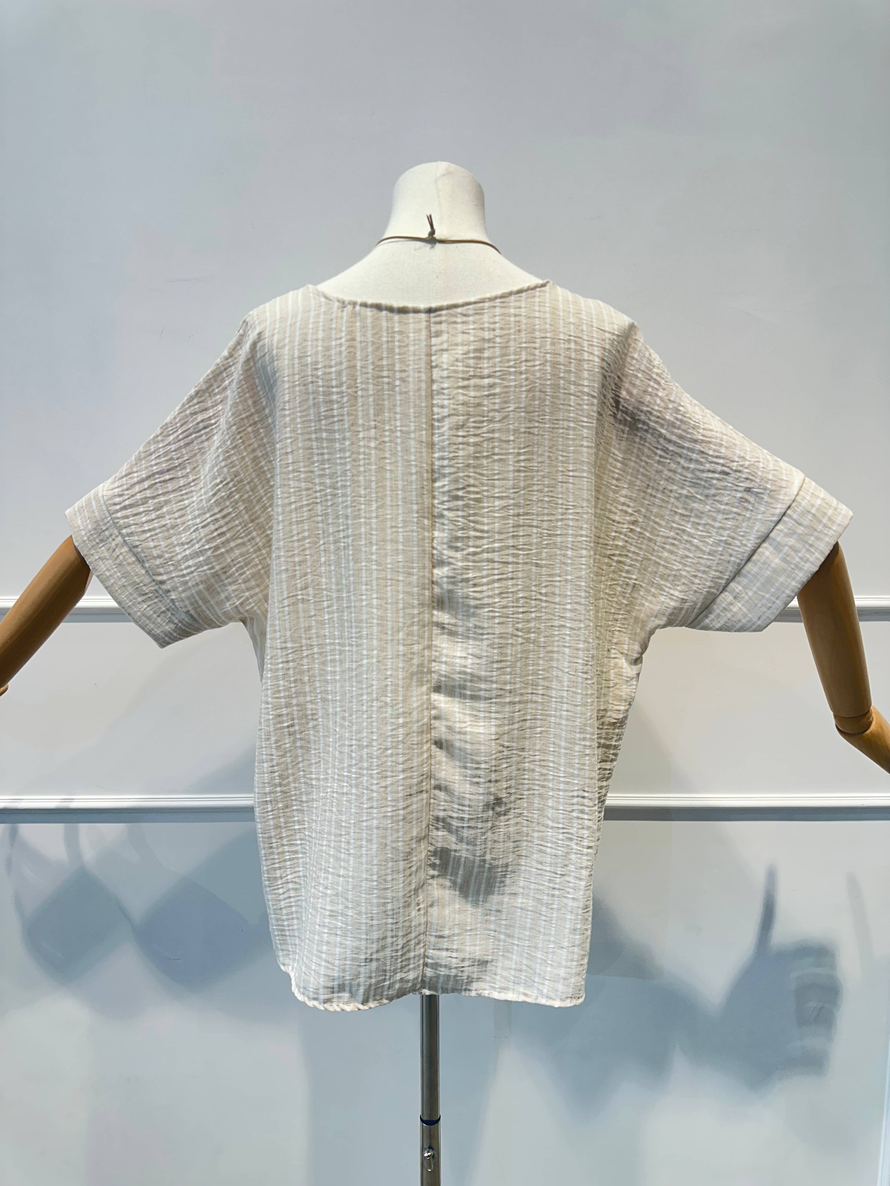 Blouse Haut Ample Rayé en Tissu Texturé