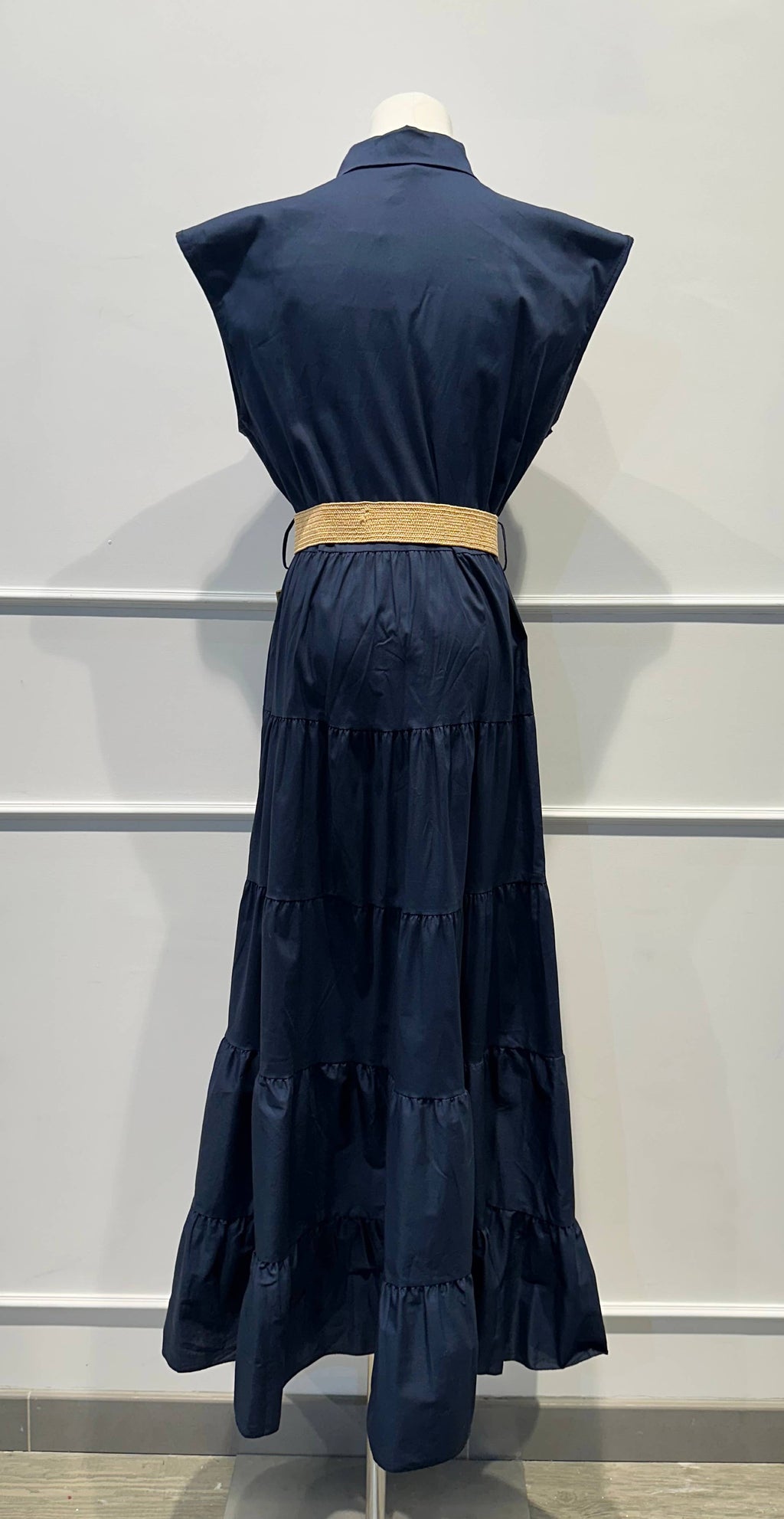 Robe longue sans manches ceinture Coton