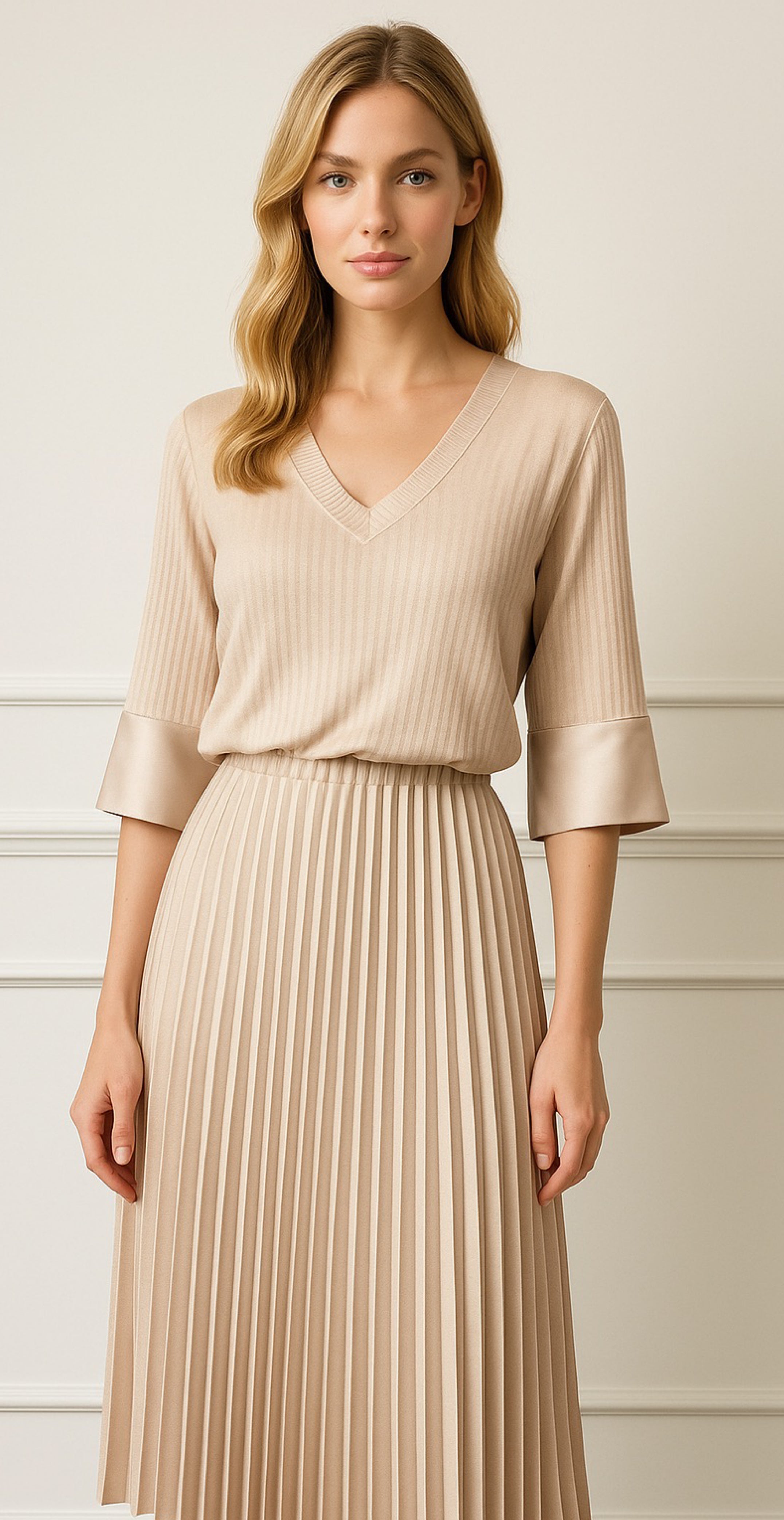 Robe Bimatière Jupe Plissée Maille Cotelée - VISCOSE