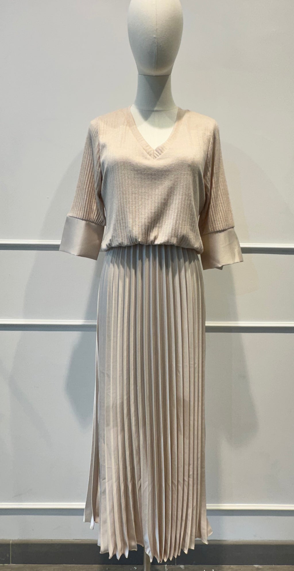 Robe Bimatière Jupe Plissée Maille Cotelée - VISCOSE