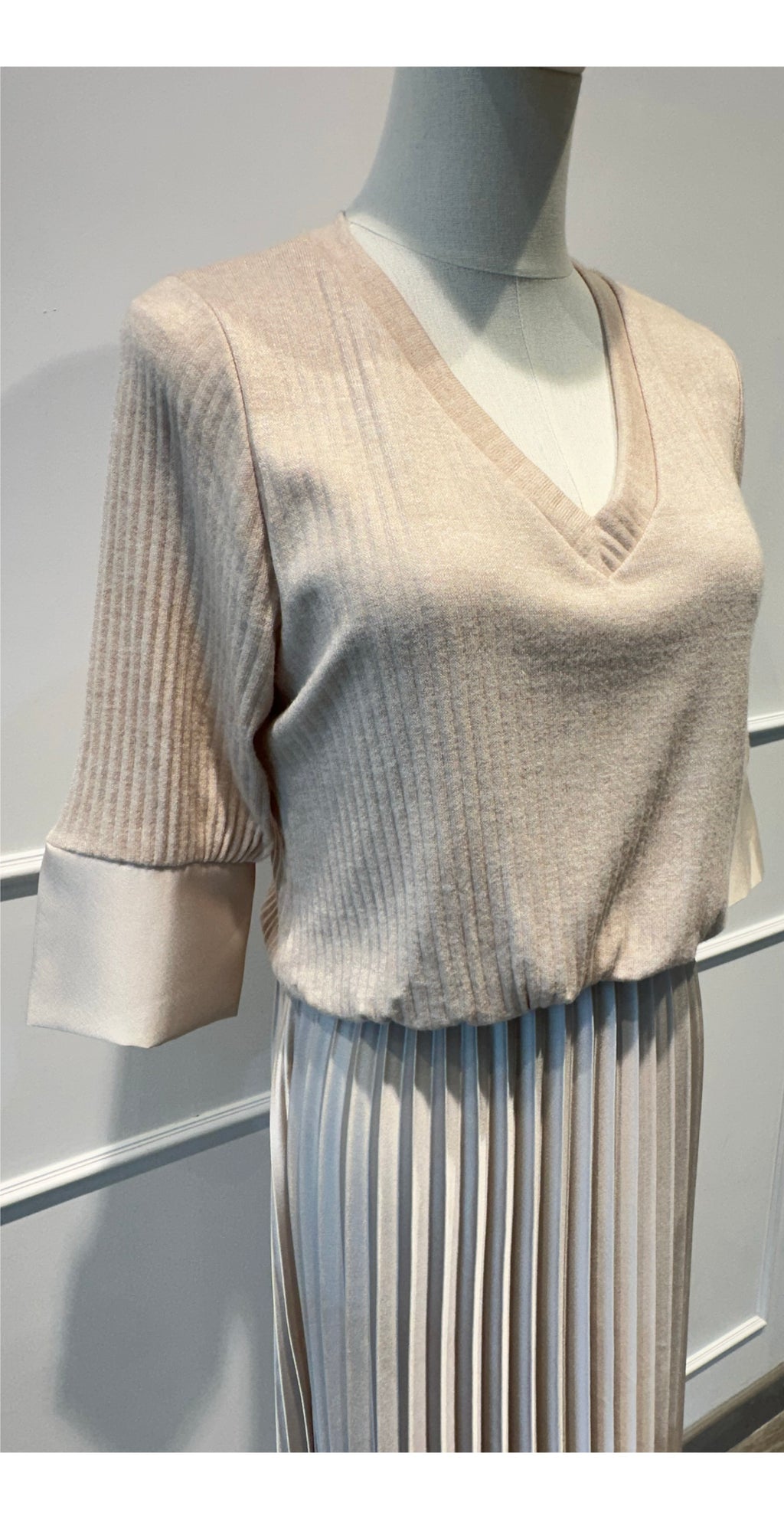 Robe Bimatière Jupe Plissée Maille Cotelée - VISCOSE