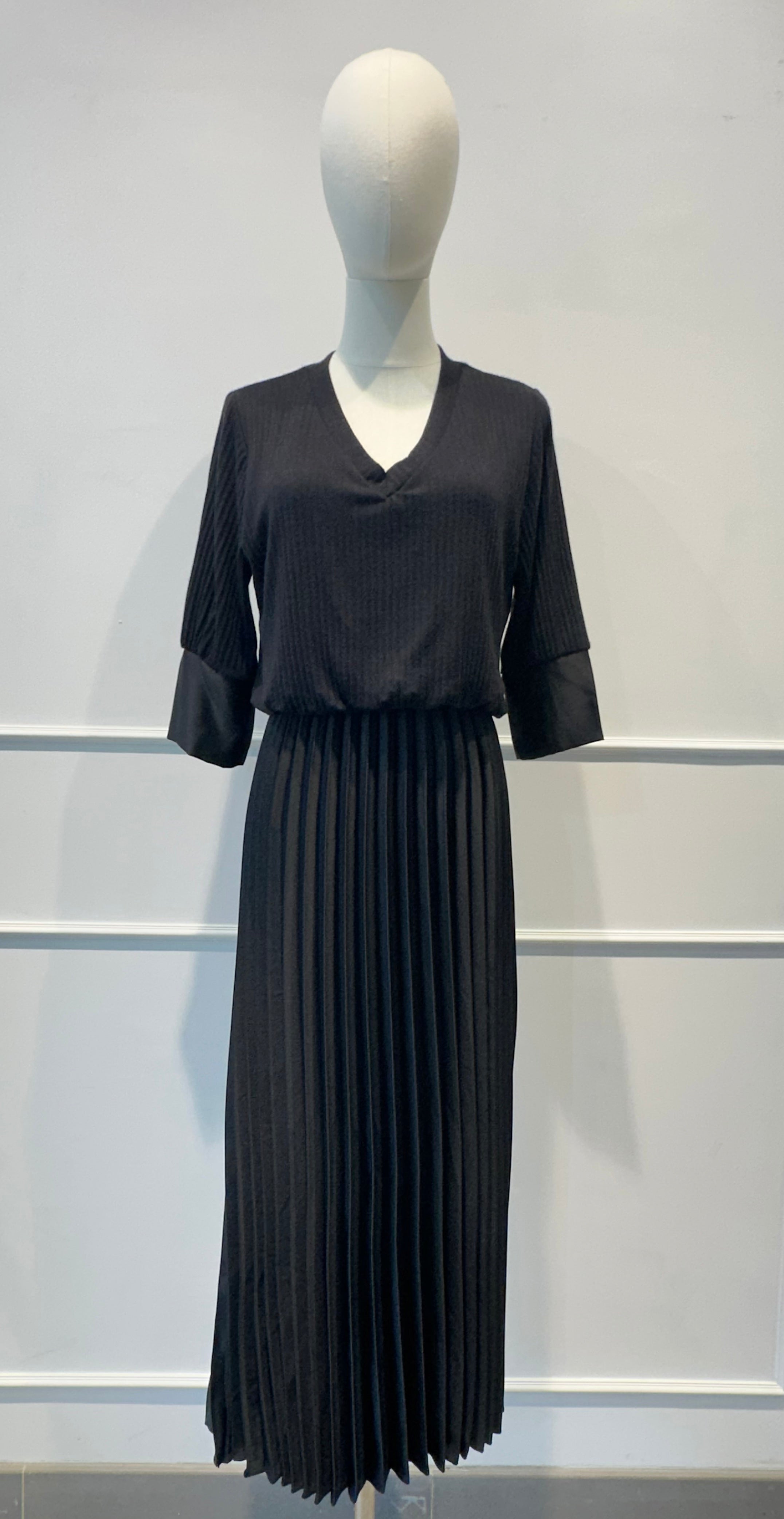 Robe Bimatière Jupe Plissée Maille Cotelée - VISCOSE