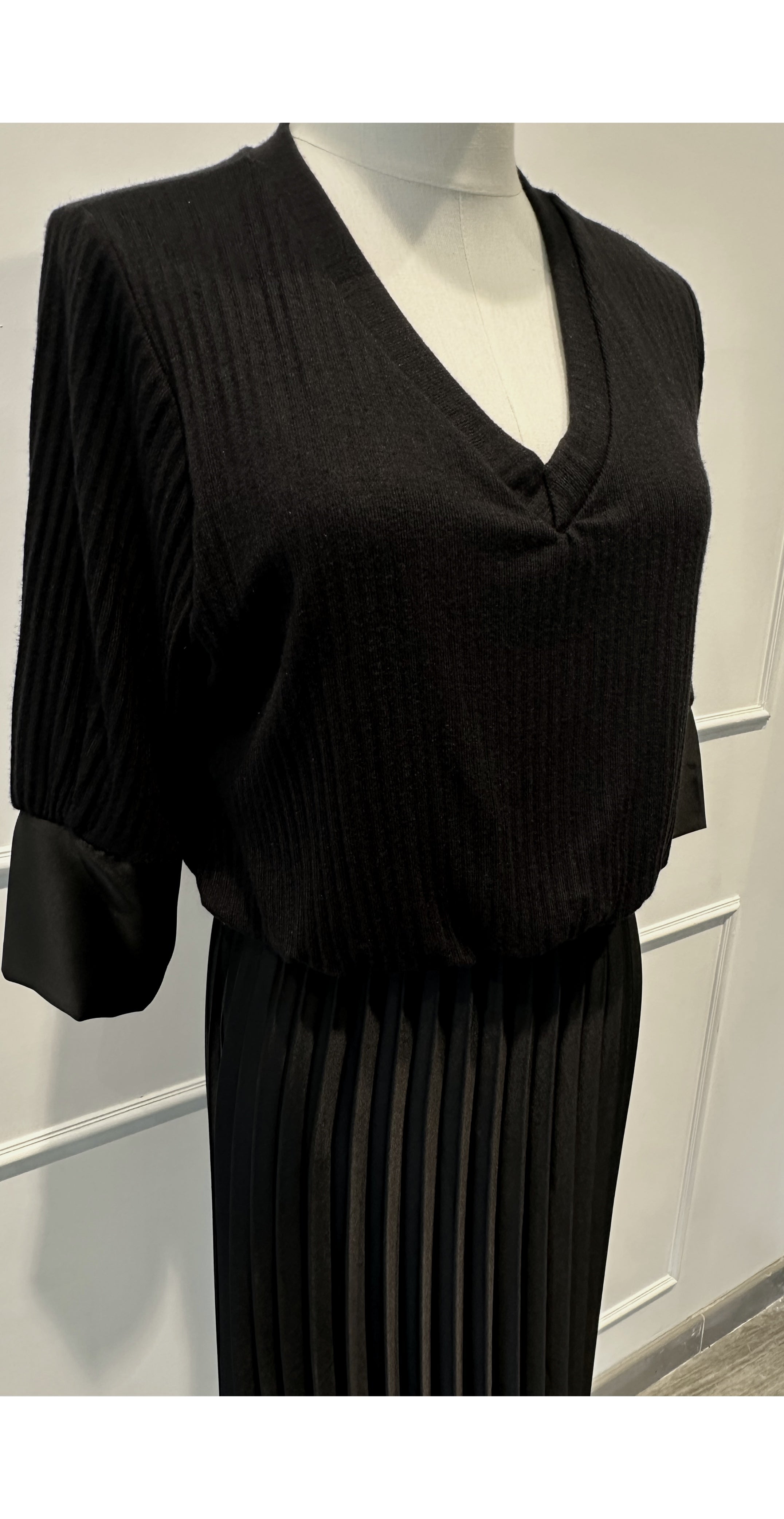Robe Bimatière Jupe Plissée Maille Cotelée - VISCOSE