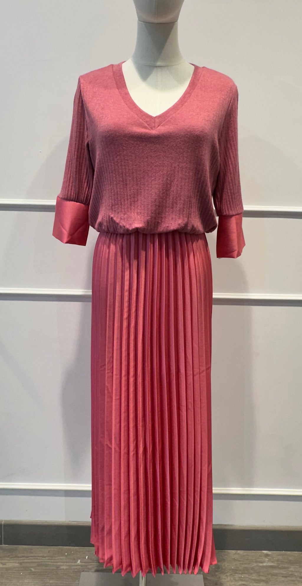Robe Bimatière Jupe Plissée Maille Cotelée - VISCOSE