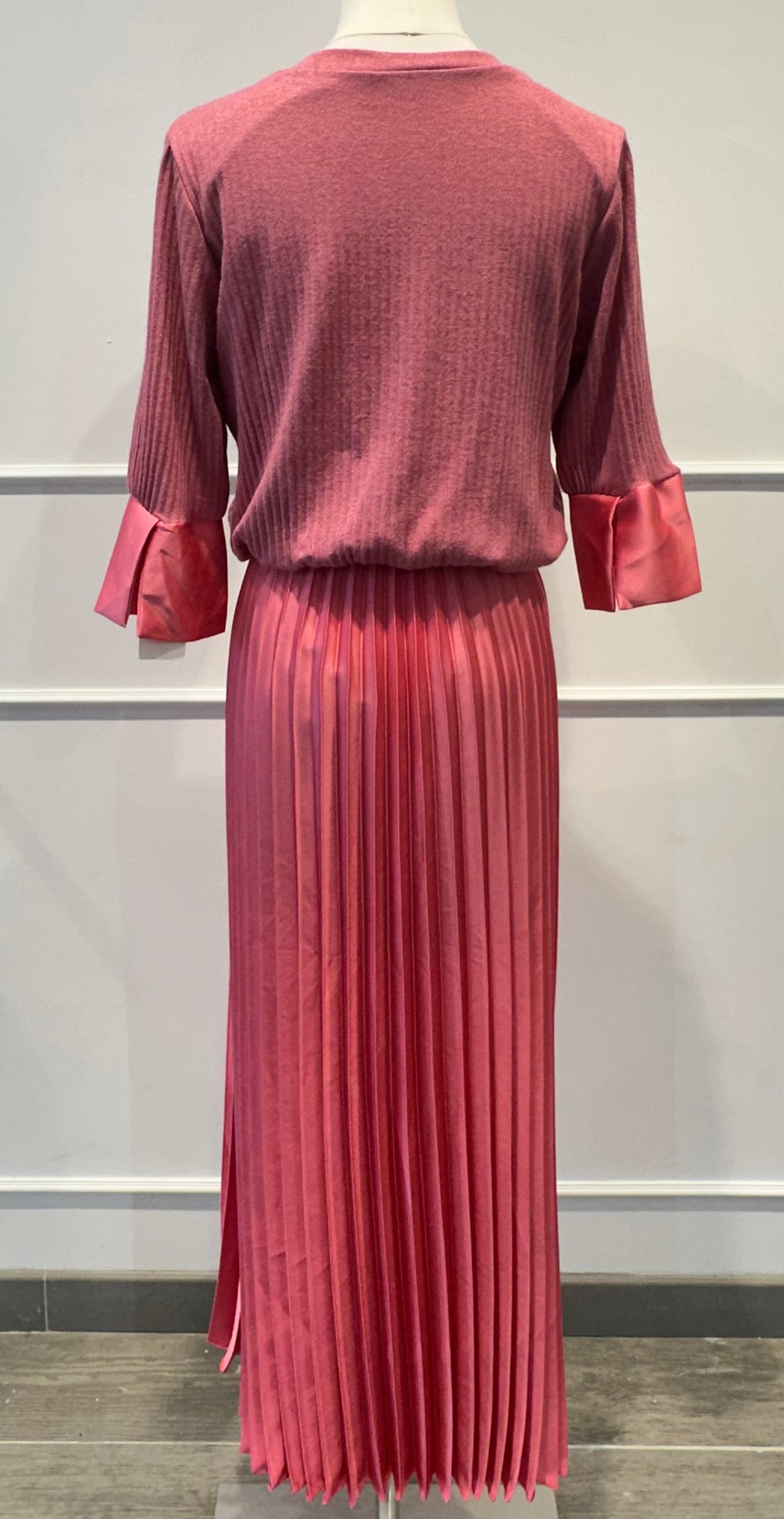 Robe Bimatière Jupe Plissée Maille Cotelée - VISCOSE