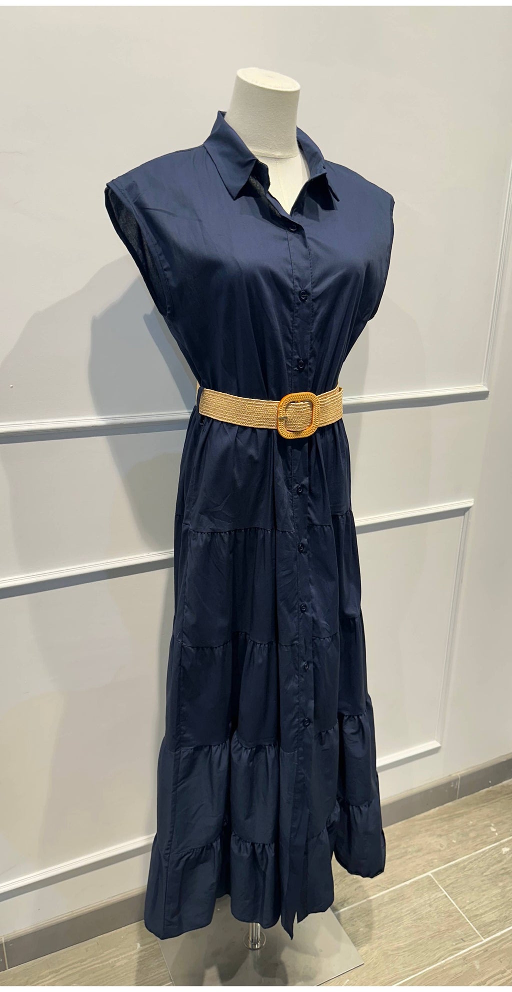 Robe longue sans manches ceinture Coton