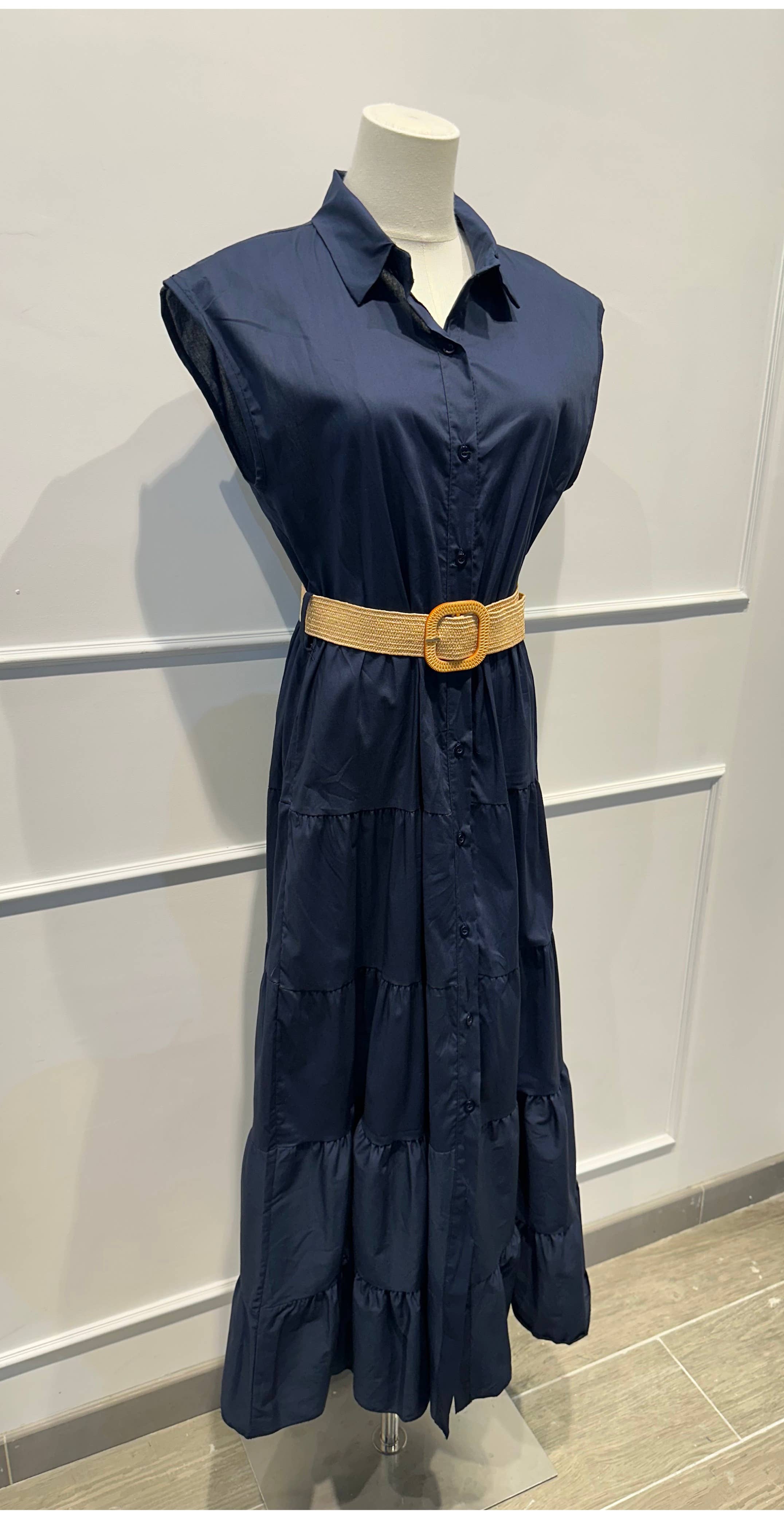 Robe longue sans manches ceinture Coton