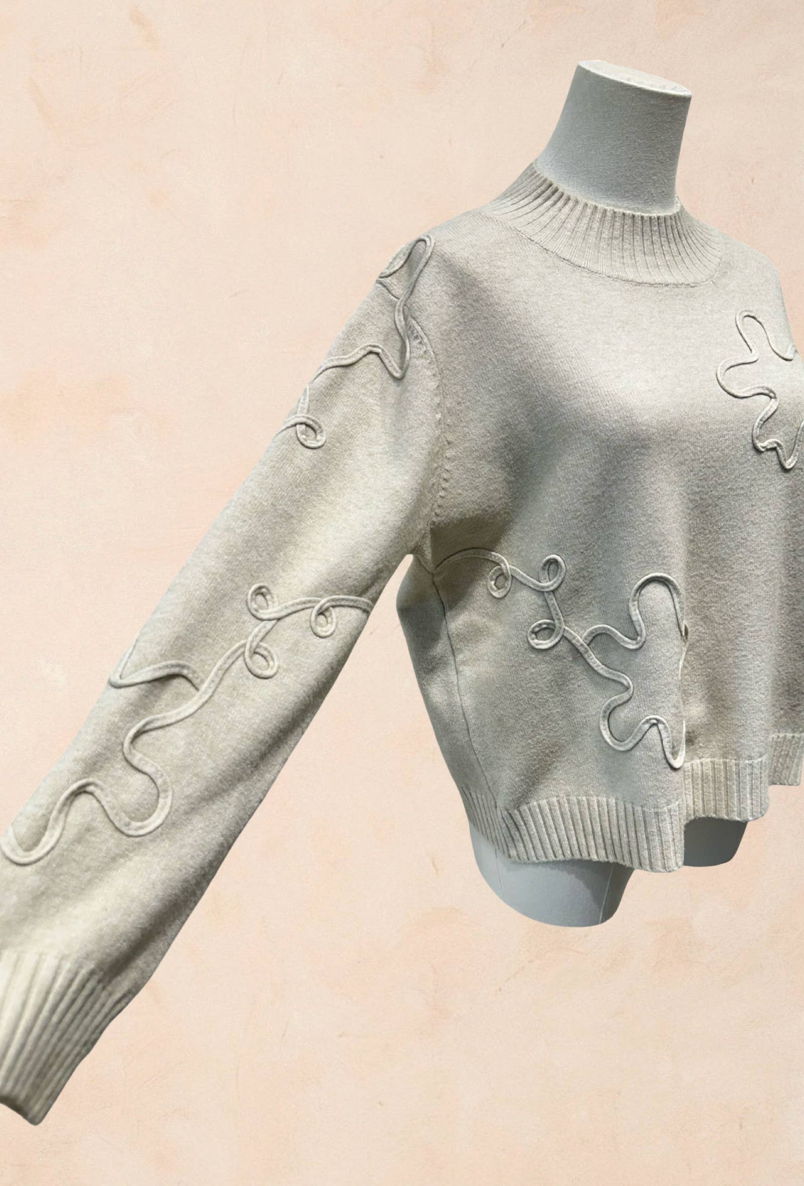 Pull Manches Longues à Motifs Reliefs Abstraits