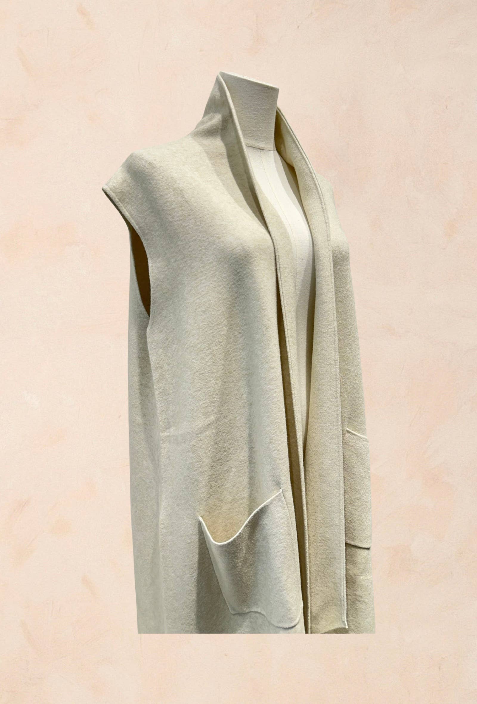 Gilet long sans manches à poches Viscose
