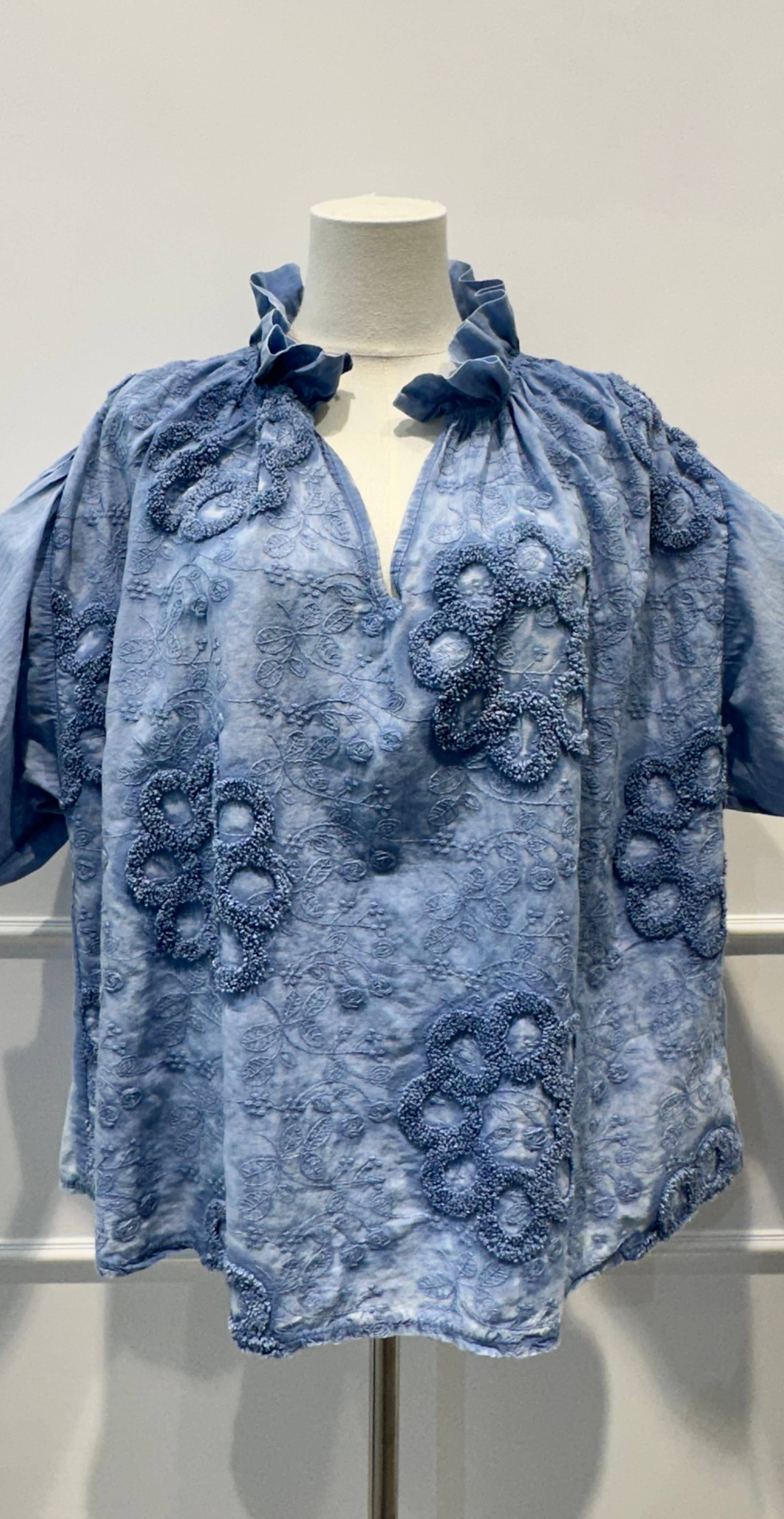 Blouse Brodée à Manches Bouffantes Broderie en Relief