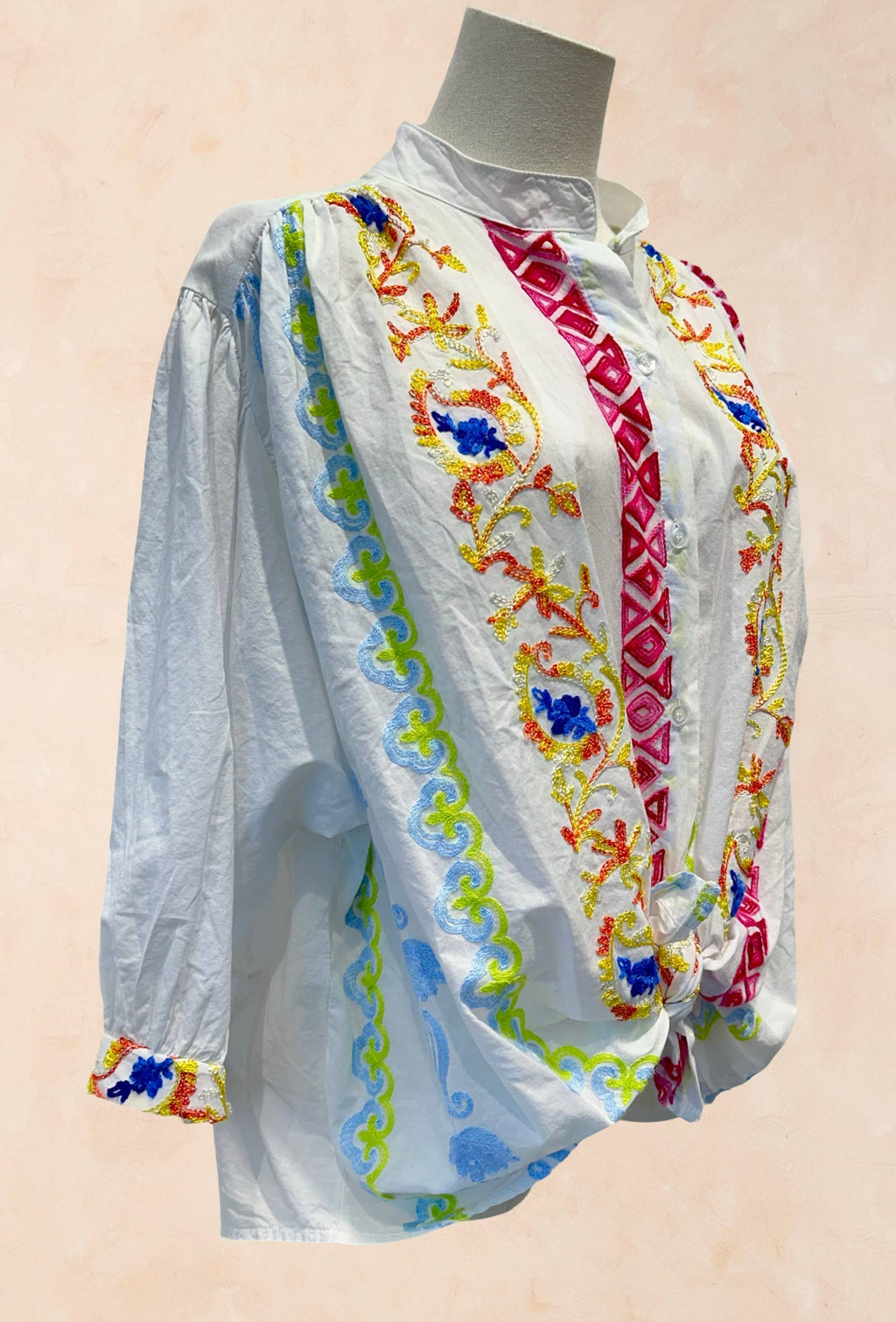 Chemise Blanche Brodée Multicolore