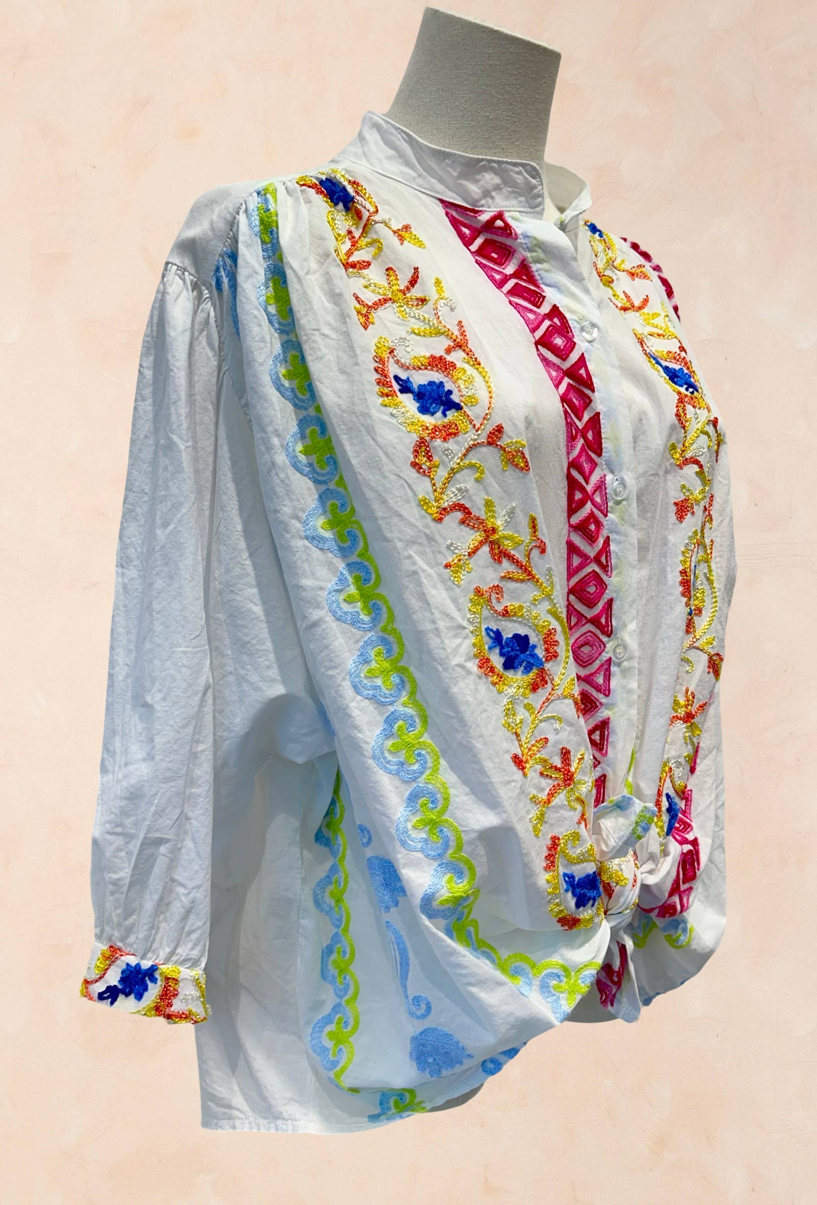Chemise Blanche Brodée Multicolore