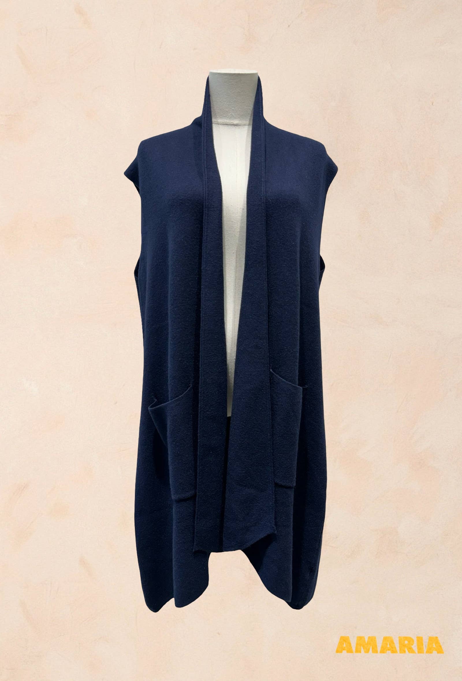 Gilet long sans manches à poches Viscose