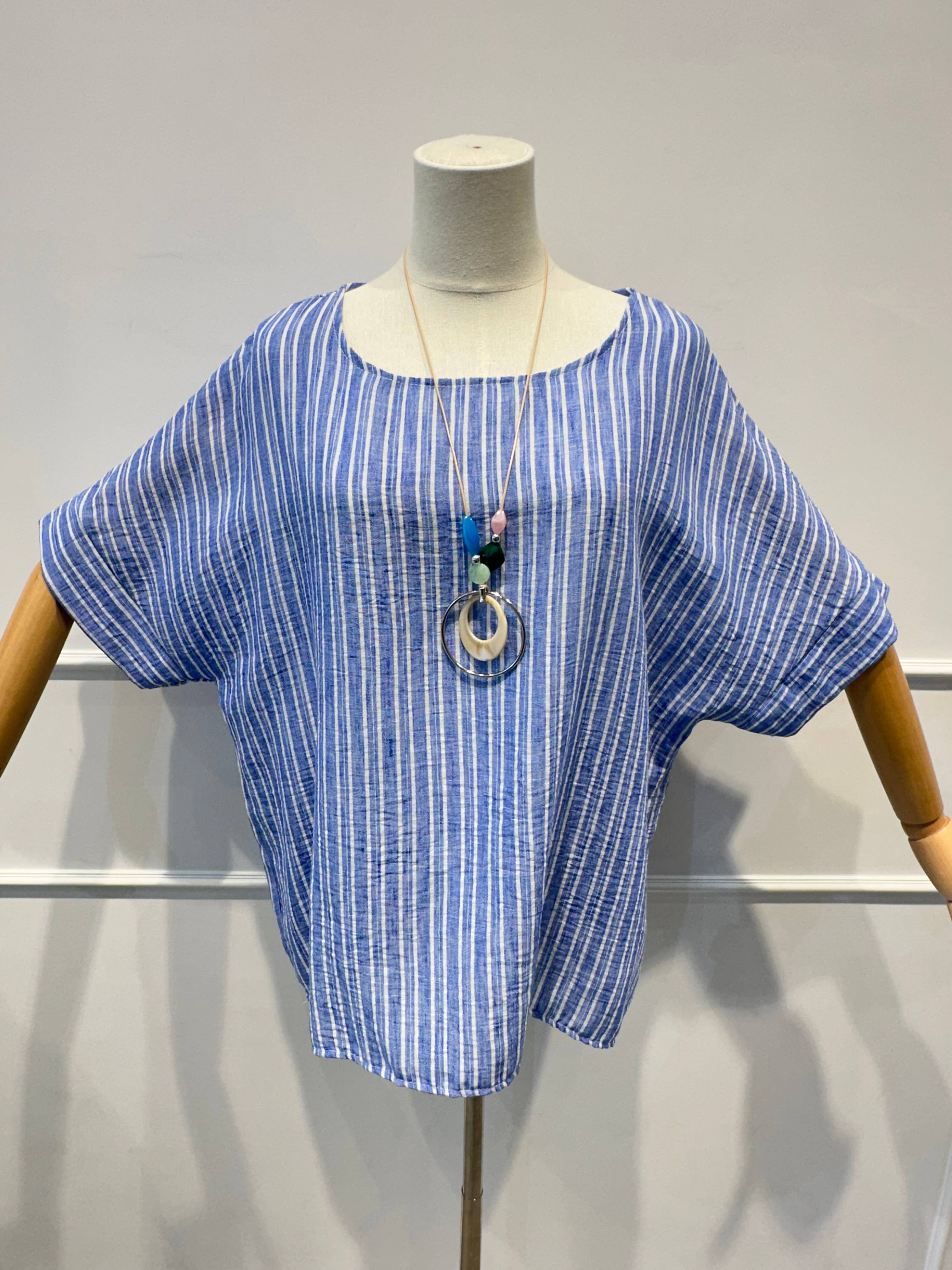 Blouse Haut Ample Rayé en Tissu Texturé
